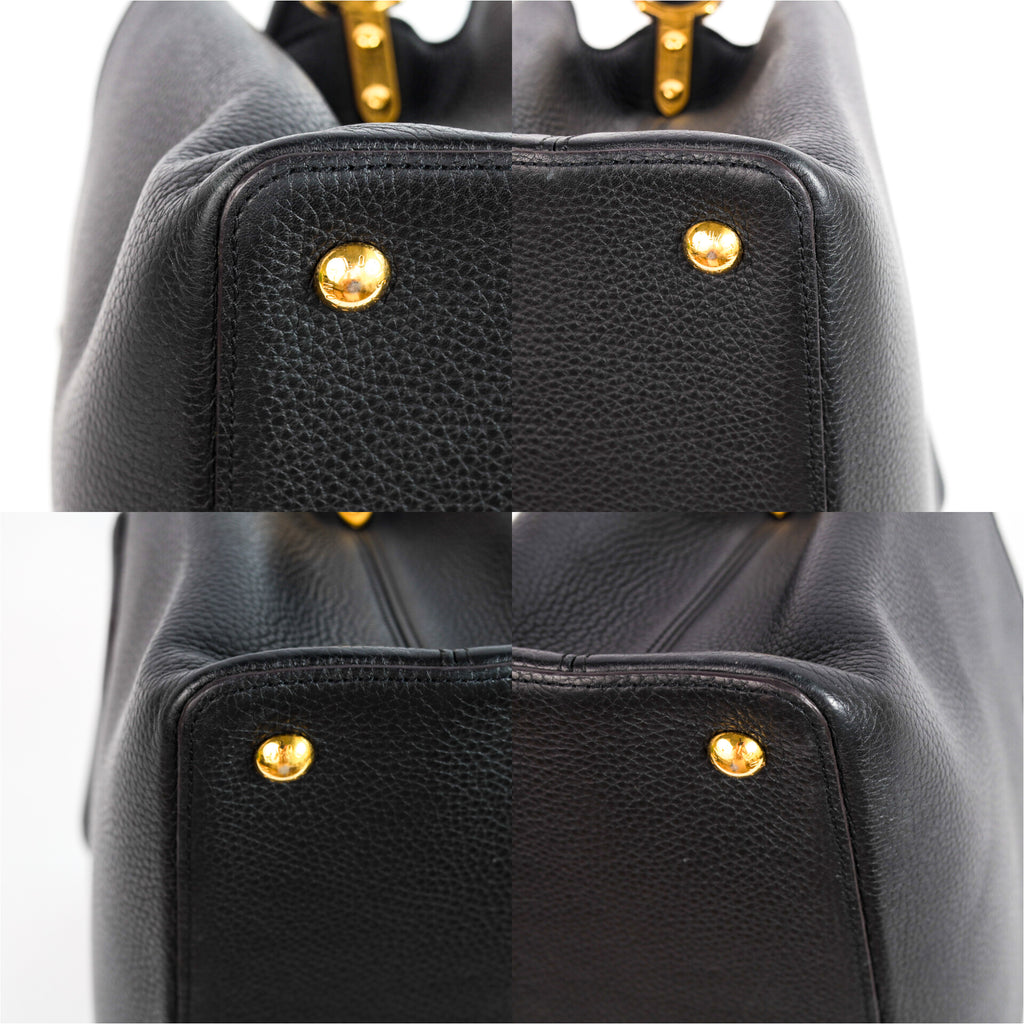 Authentic LV Capucines MM Black Leather Fuchsia Inside Handbag