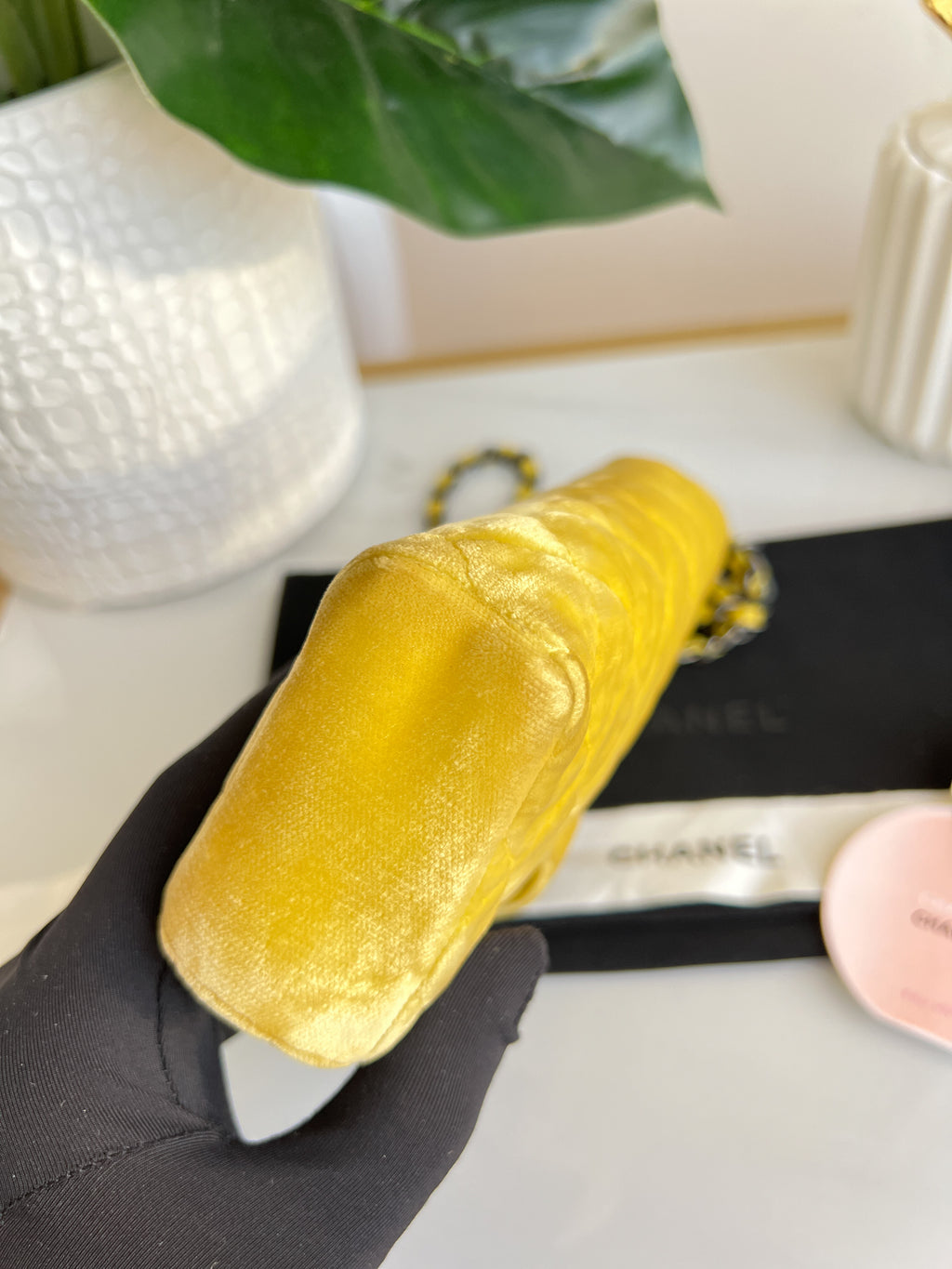 Chanel Mini Phone Holder Quilted Velvet Yellow Clutch Crossbody Bag