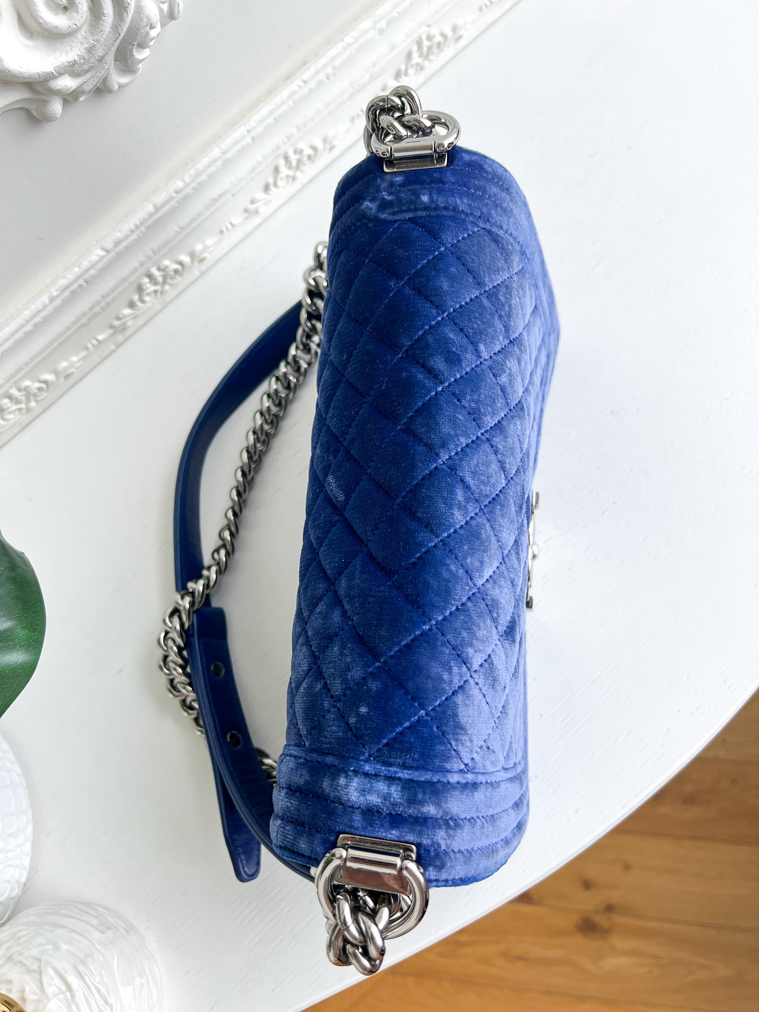 Authentic Chanel Old Boy velvet blue crossbody