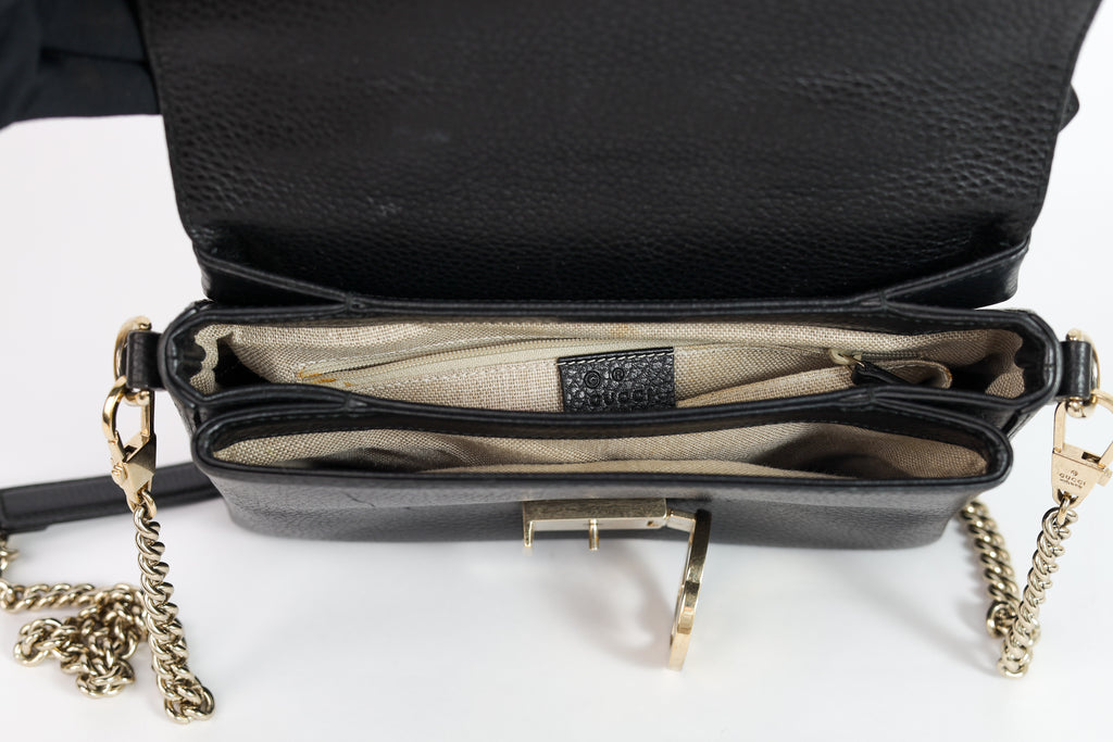 Authentic Gucci Black Leather Interlocking G Crossbody
