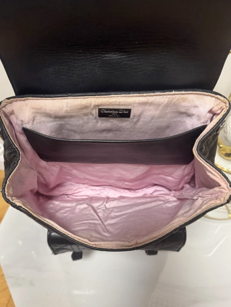 Christian Dior Backpack Large Cannage Quilted Black Leather Lambskin