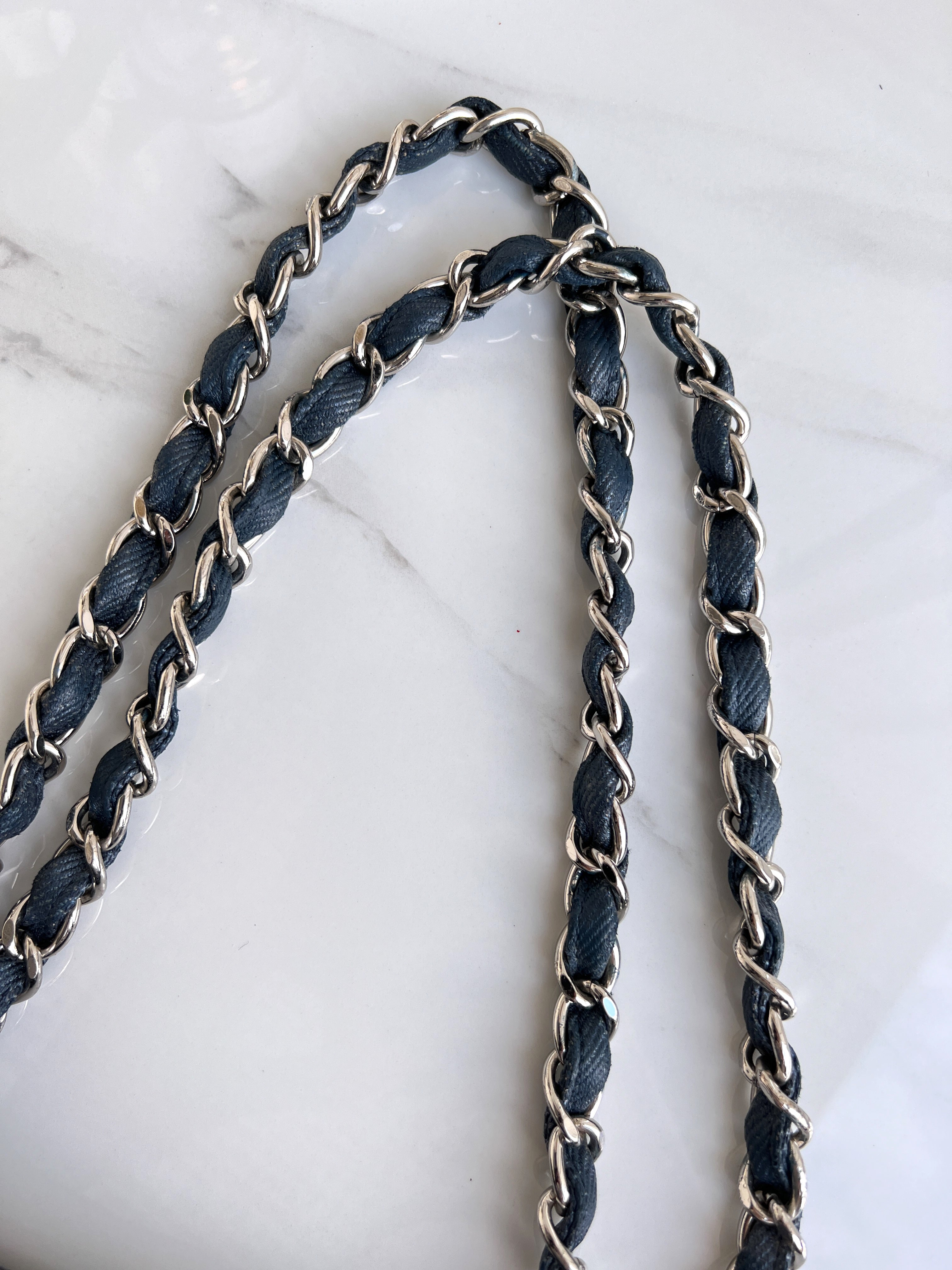 Chanel Denim Discus Large Drawstring Tote Shoulder Shopping CC Bag