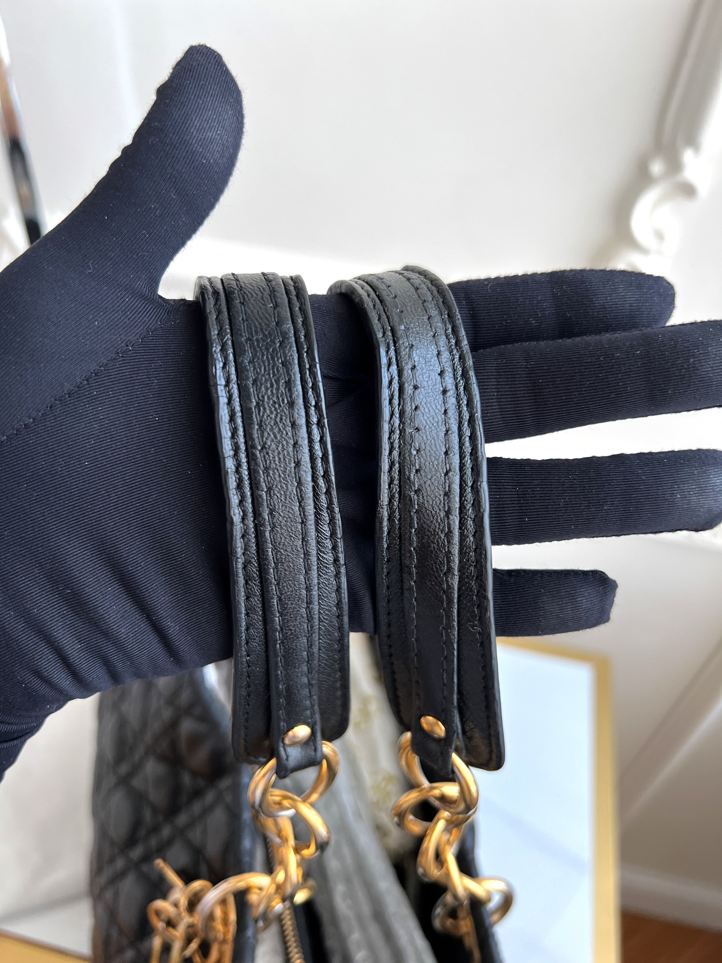 Christian Dior Tote Canage Black Quilted Leather Bag