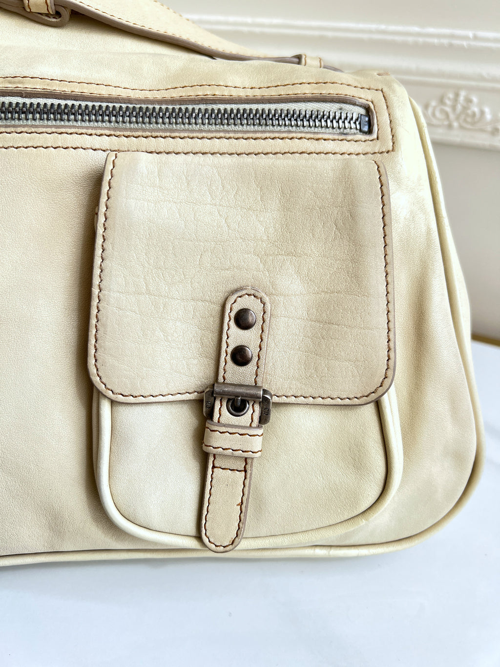 Christian Dior Rare Classic Gaucho Saddle Leather White Bag