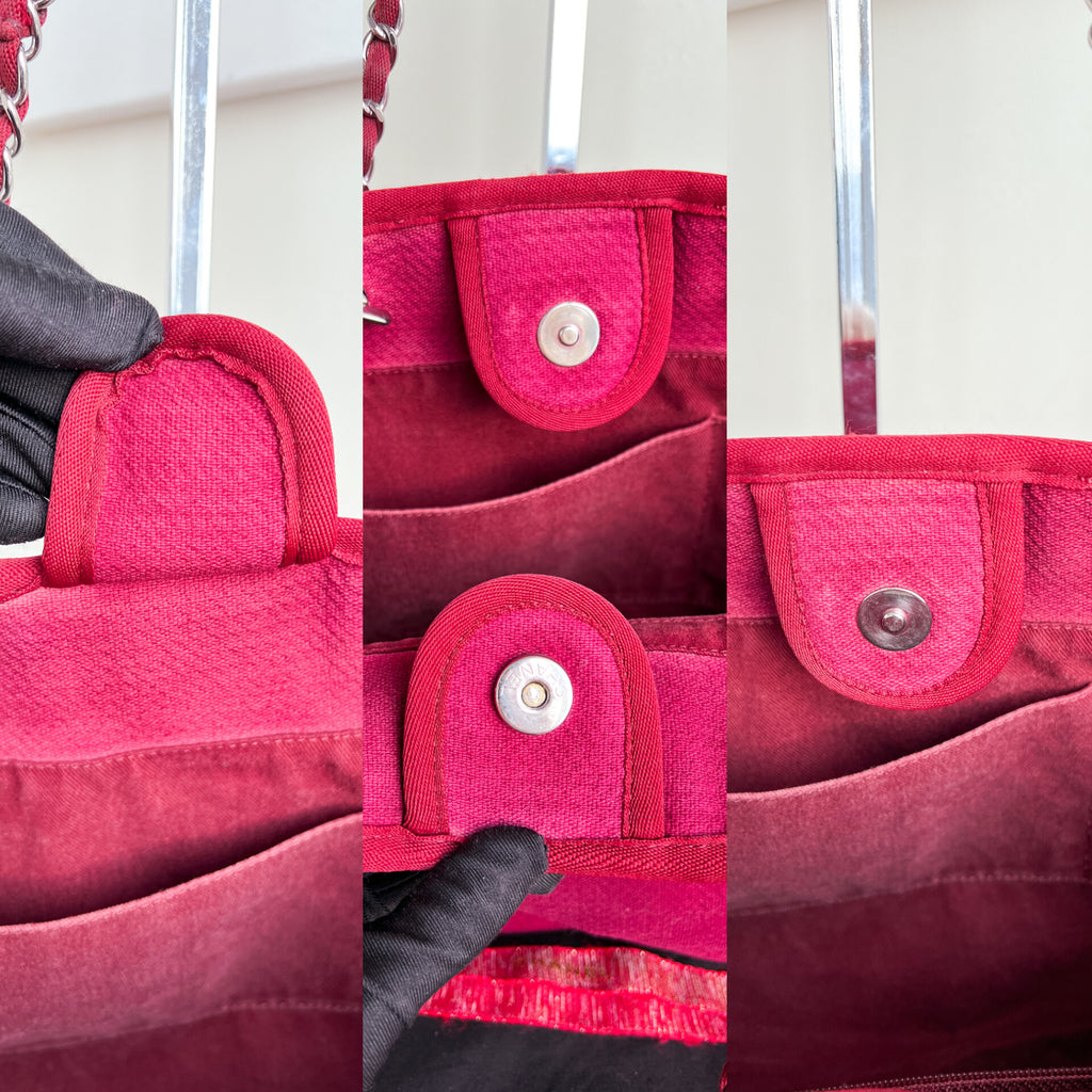 Authentic Chanel Deauville tote red in Cotton Shoulder handbag