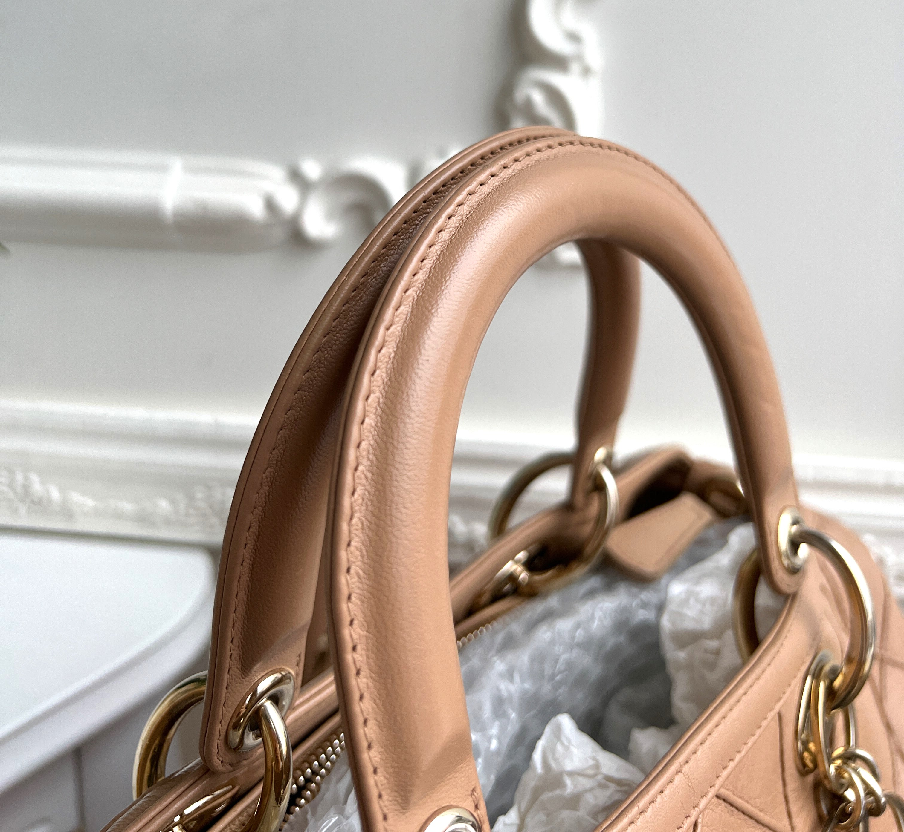 Christian Dior Tote Beige Cannage Granville Leather Bag