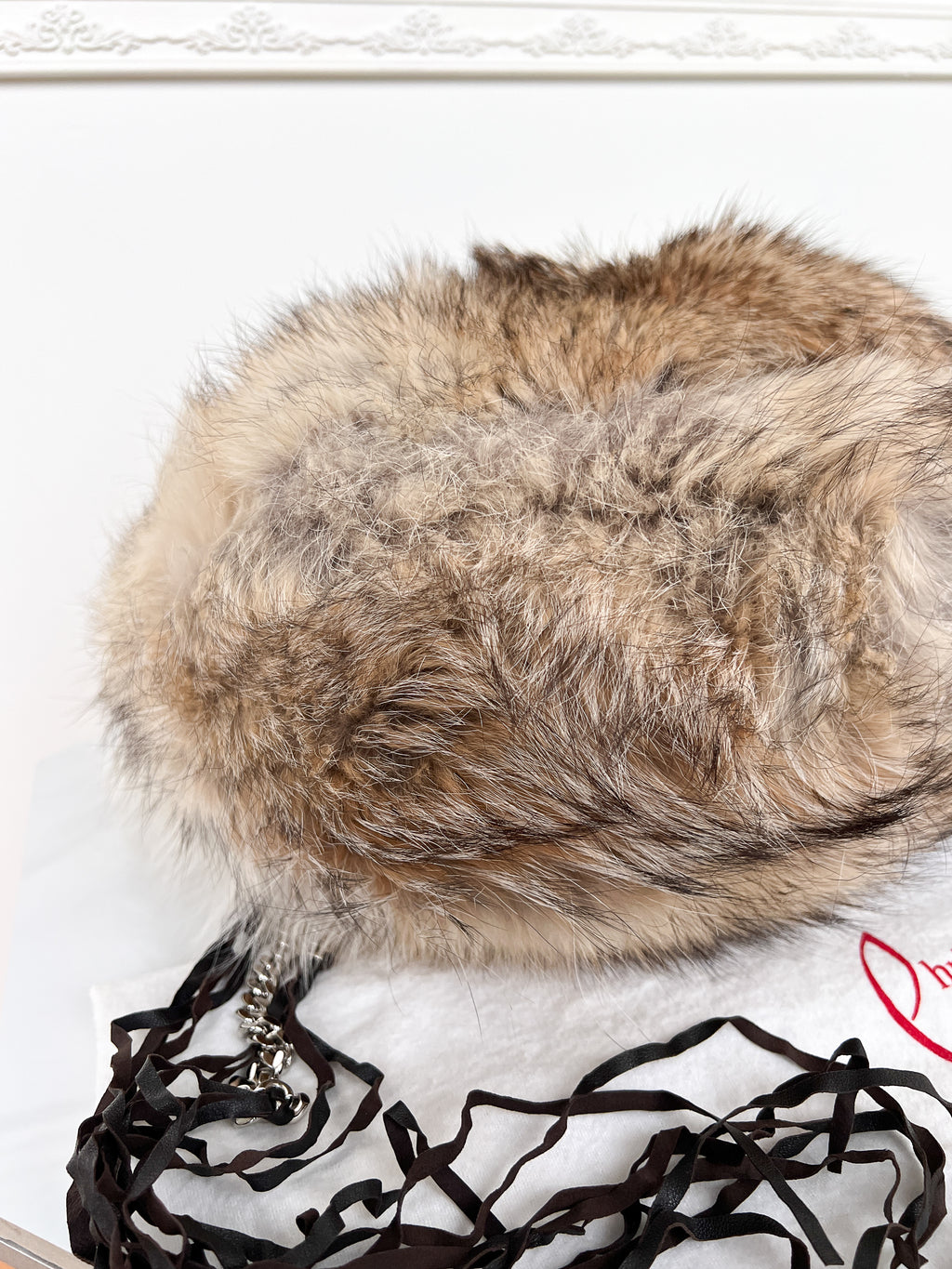 Authentic Christian Louboutin Marianna medium rider coyote fur chains shoulder handbag