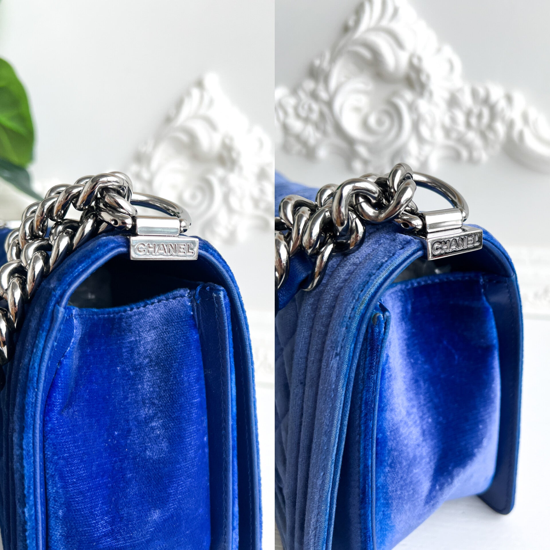 Authentic Chanel Old Boy velvet blue crossbody