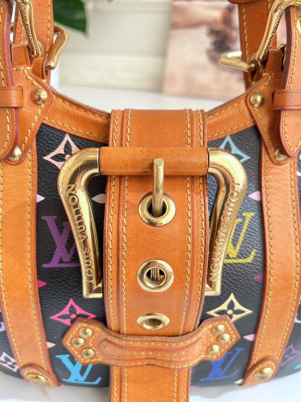 Louis Vuitton Theda PM Monogram Multicolor Black Satchel Bag