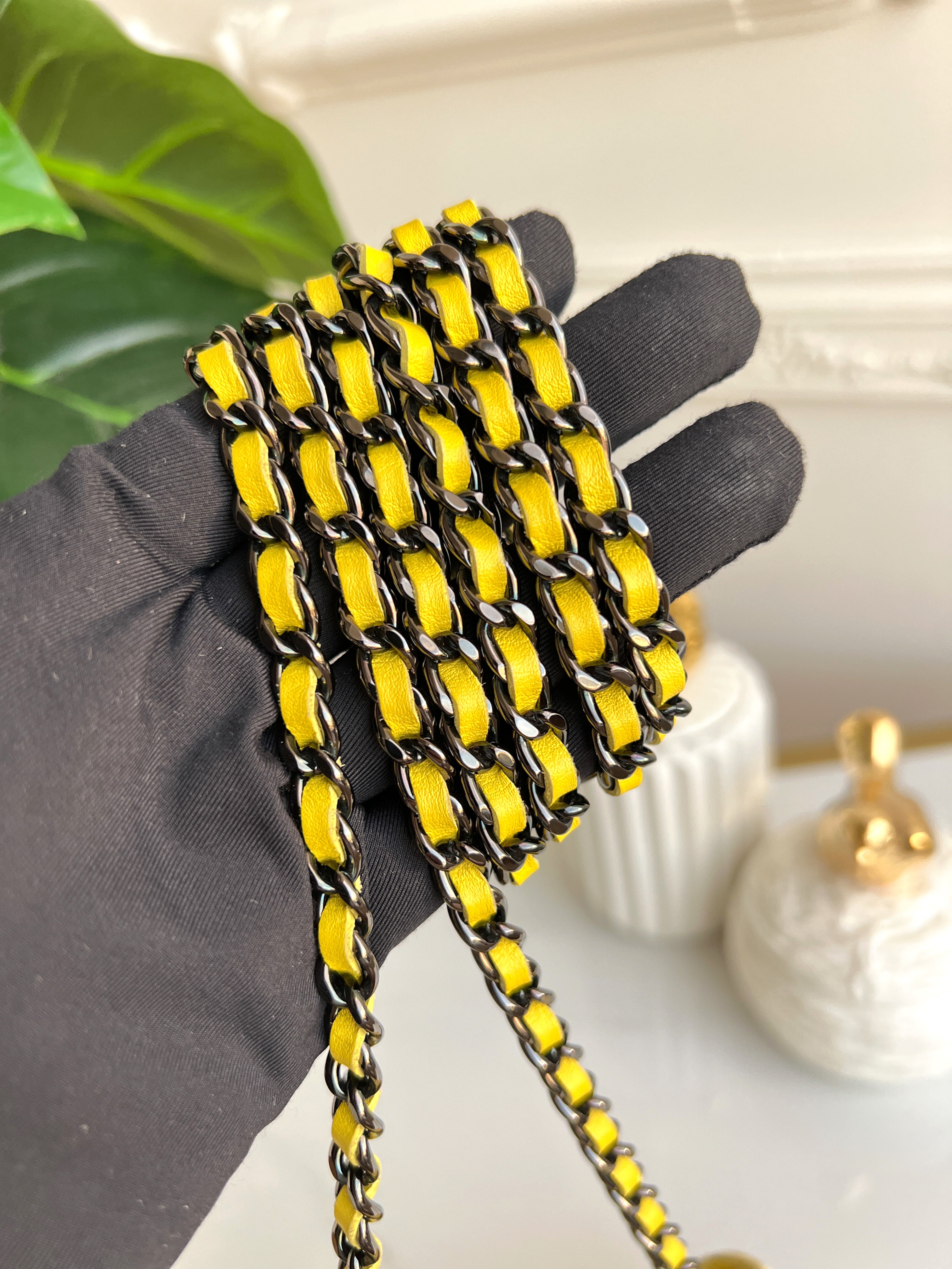 Chanel Mini Phone Holder Quilted Velvet Yellow Clutch Crossbody Bag