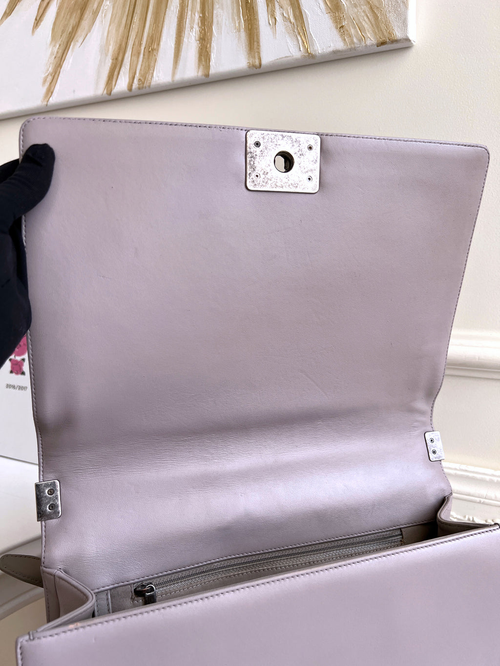 Chanel Boy New Medium Lambskin Grey Crossbody Bag