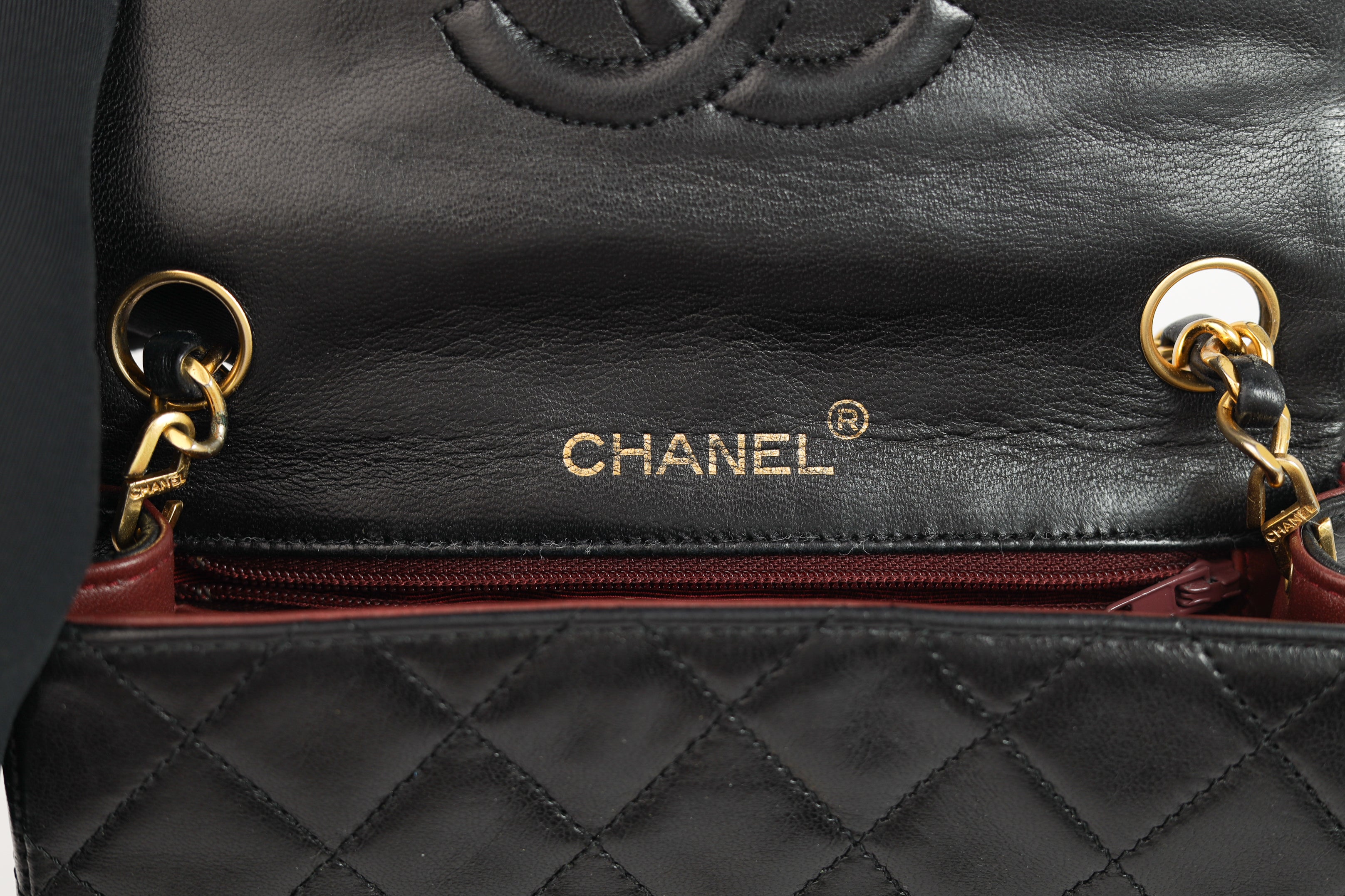 Authentic Chanel Mini square one flap Lambskin chain Shoulder Bag crossbody black