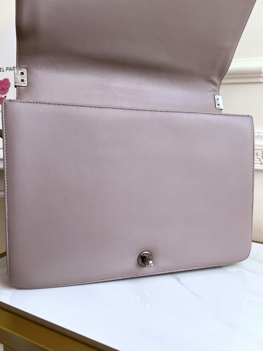 Chanel Boy New Medium Lambskin Grey Crossbody Bag