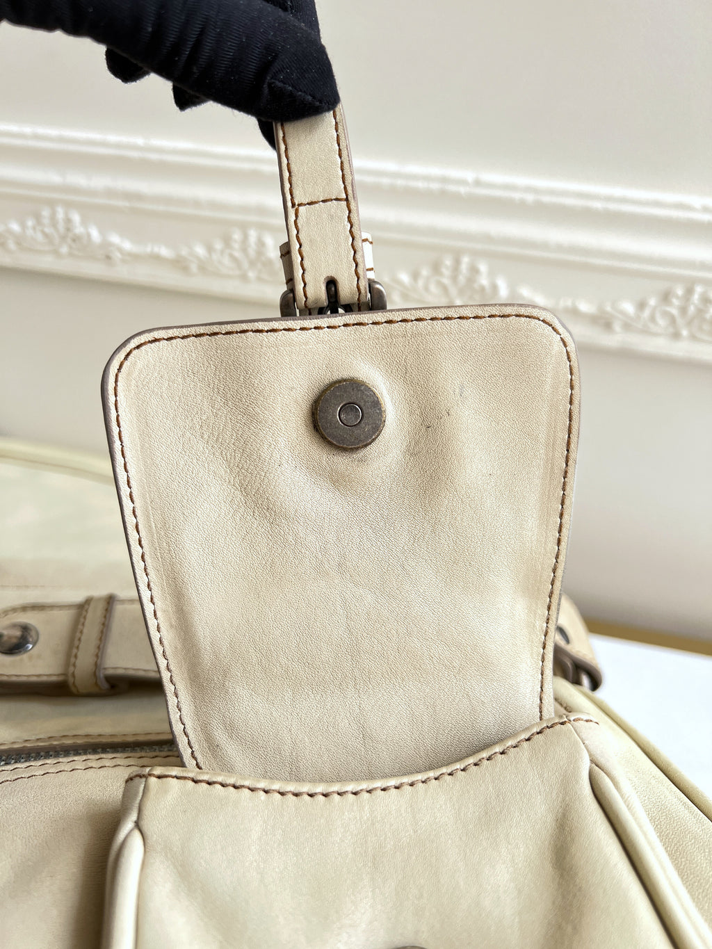 Christian Dior Rare Classic Gaucho Saddle Leather White Bag