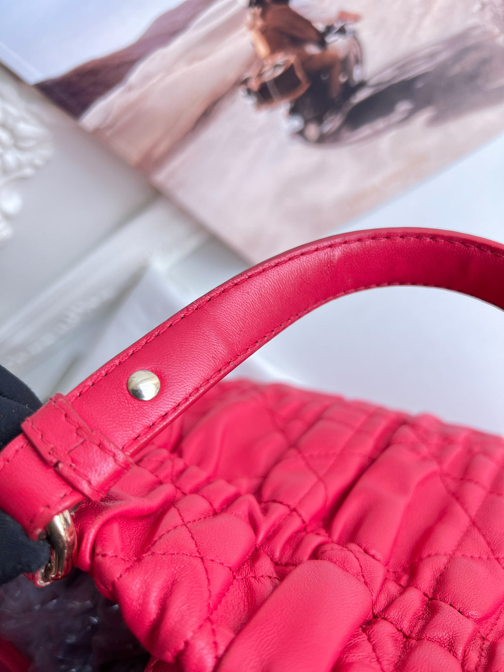 Christian Dior Red Delices Gaufre Cannage Soft Leather Quilted Bag
