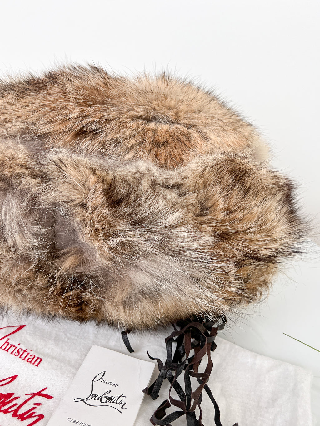 Authentic Christian Louboutin Marianna medium rider coyote fur chains shoulder handbag