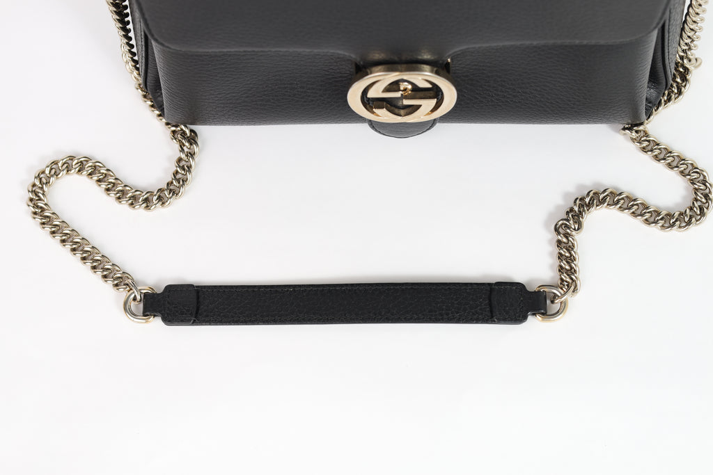 Authentic Gucci Black Leather Interlocking G Crossbody