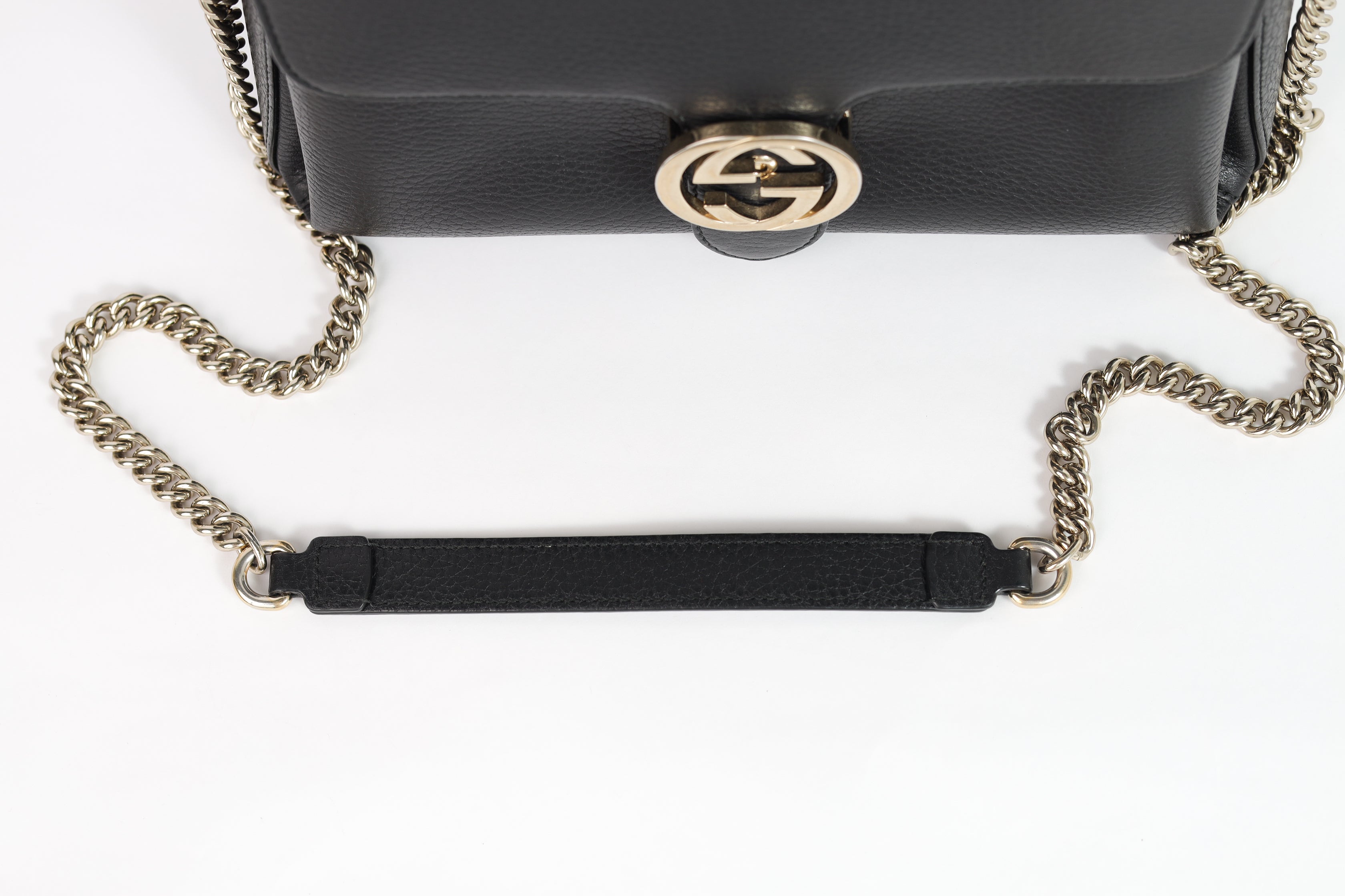Authentic Gucci Black Leather Interlocking G Crossbody