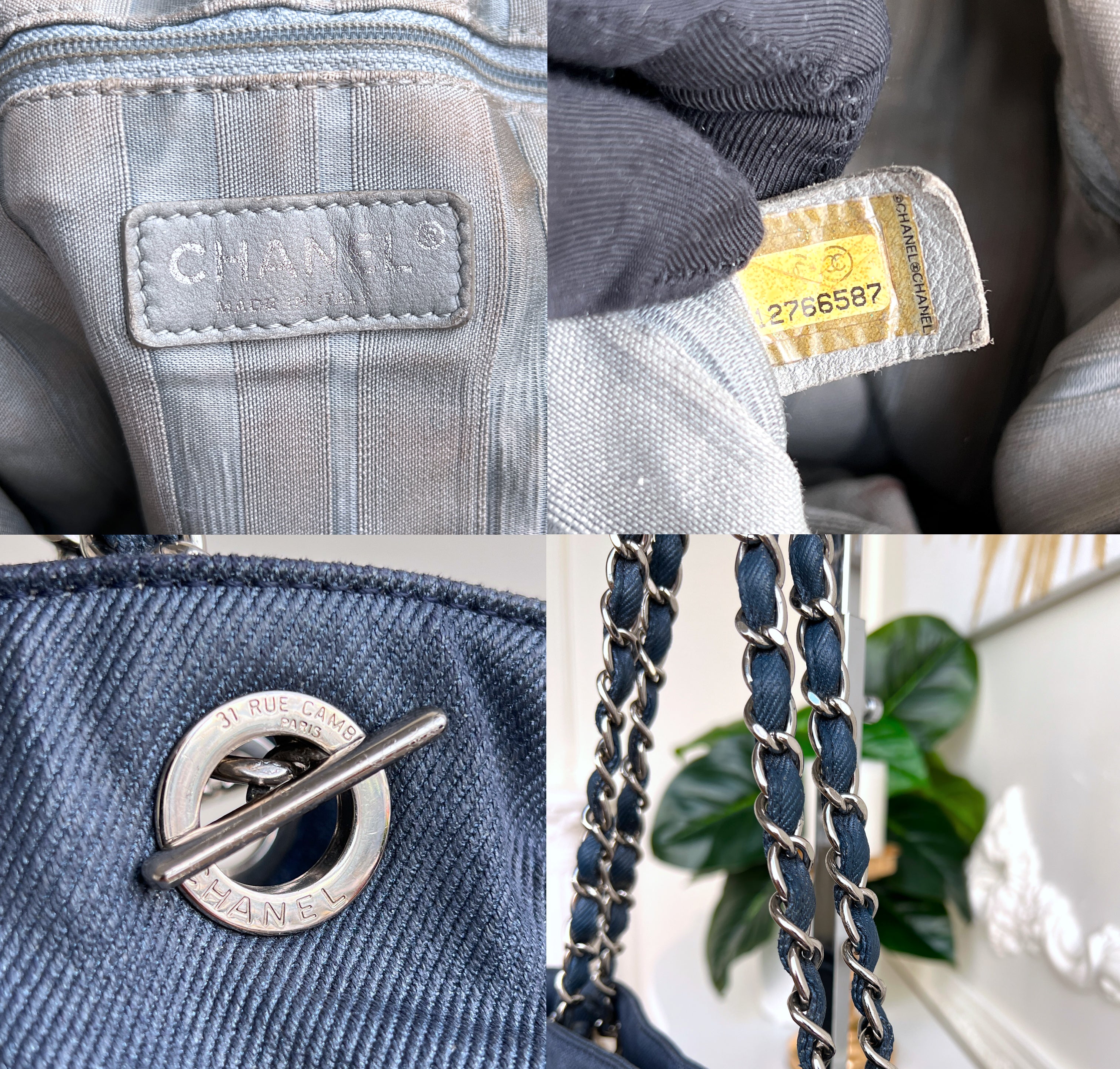 Chanel Denim Discus Large Drawstring Tote Shoulder Shopping CC Bag