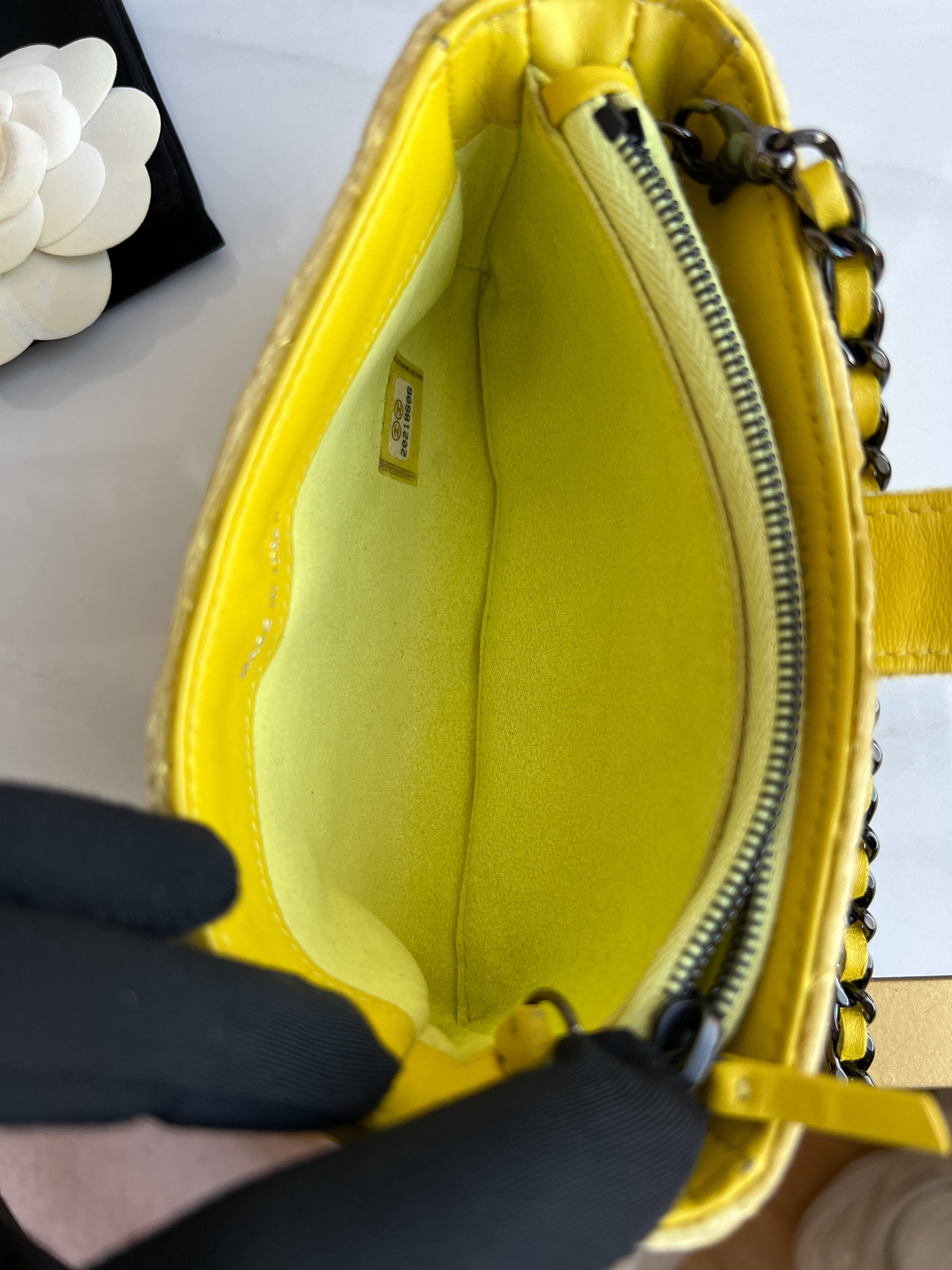 Chanel Mini Phone Holder Quilted Velvet Yellow Clutch Crossbody Bag