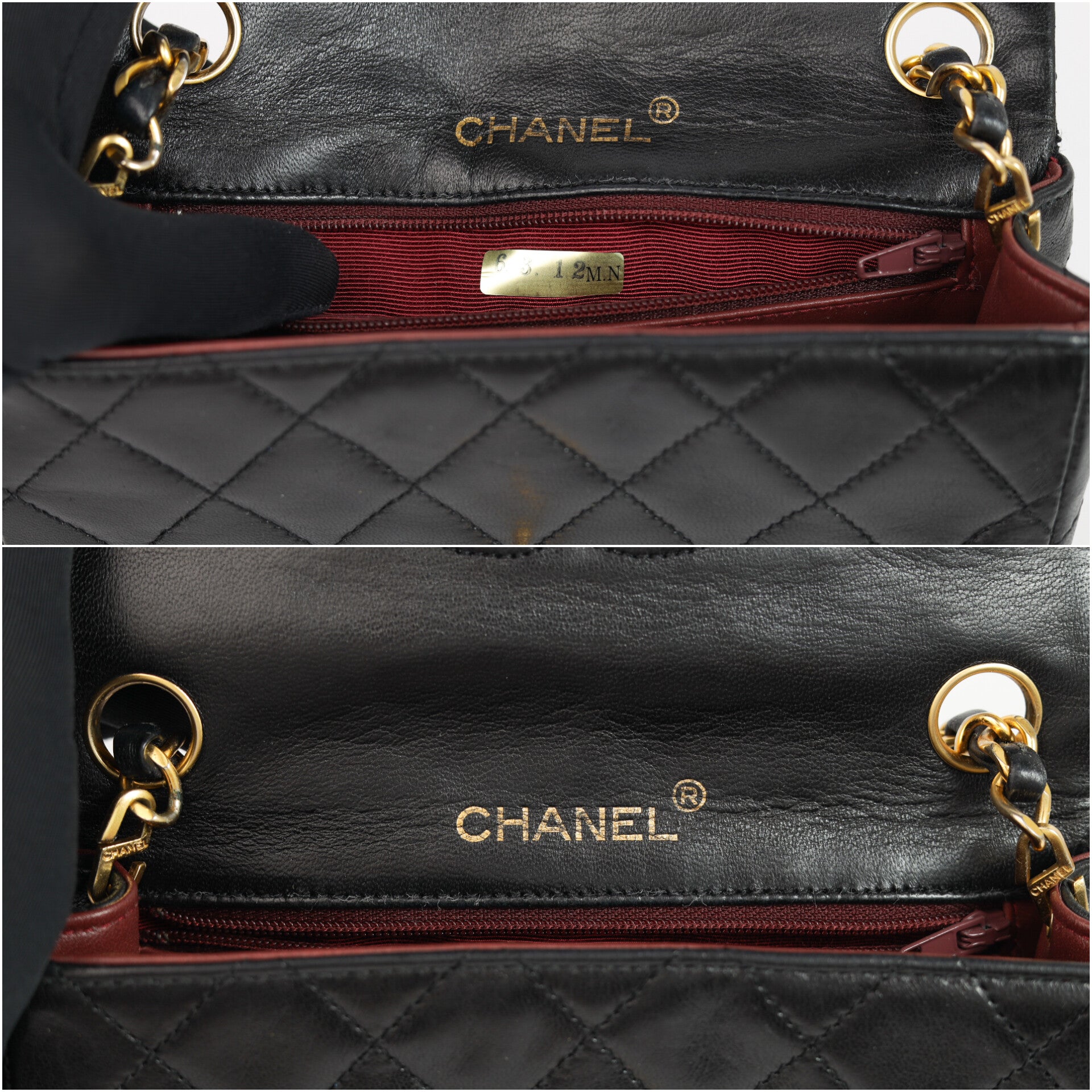 Authentic Chanel Mini square one flap Lambskin chain Shoulder Bag crossbody black