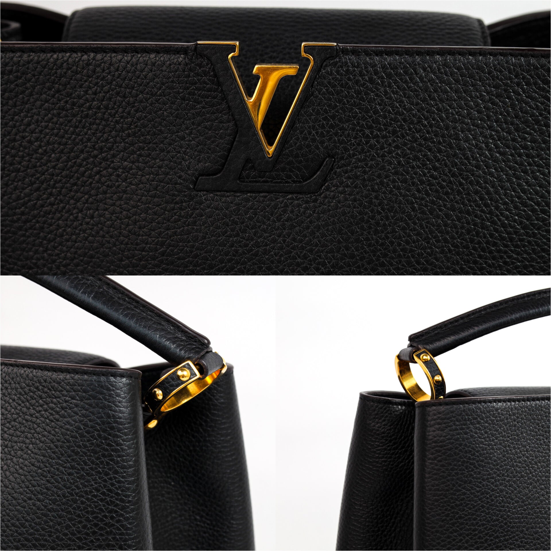Authentic LV Capucines MM Black Leather Fuchsia Inside Handbag
