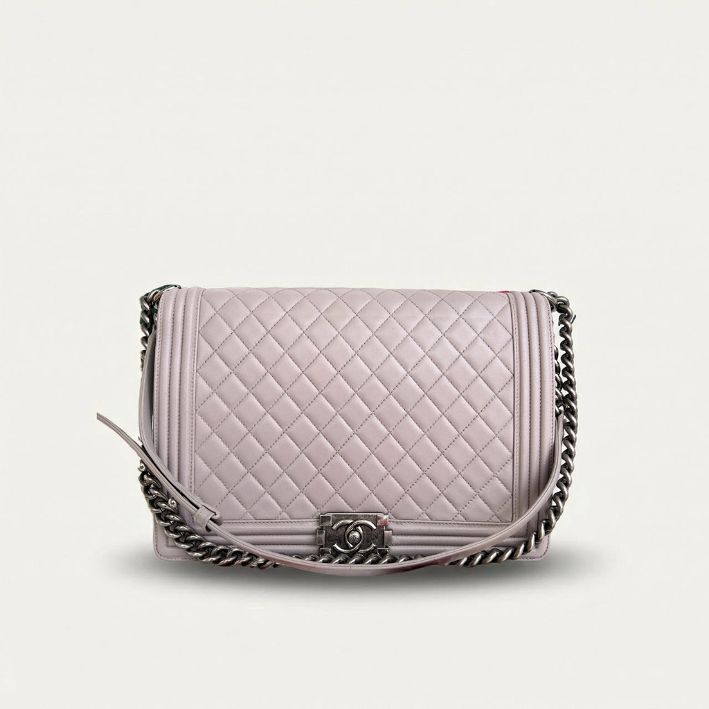 Chanel Boy New Medium Lambskin Grey Crossbody Bag