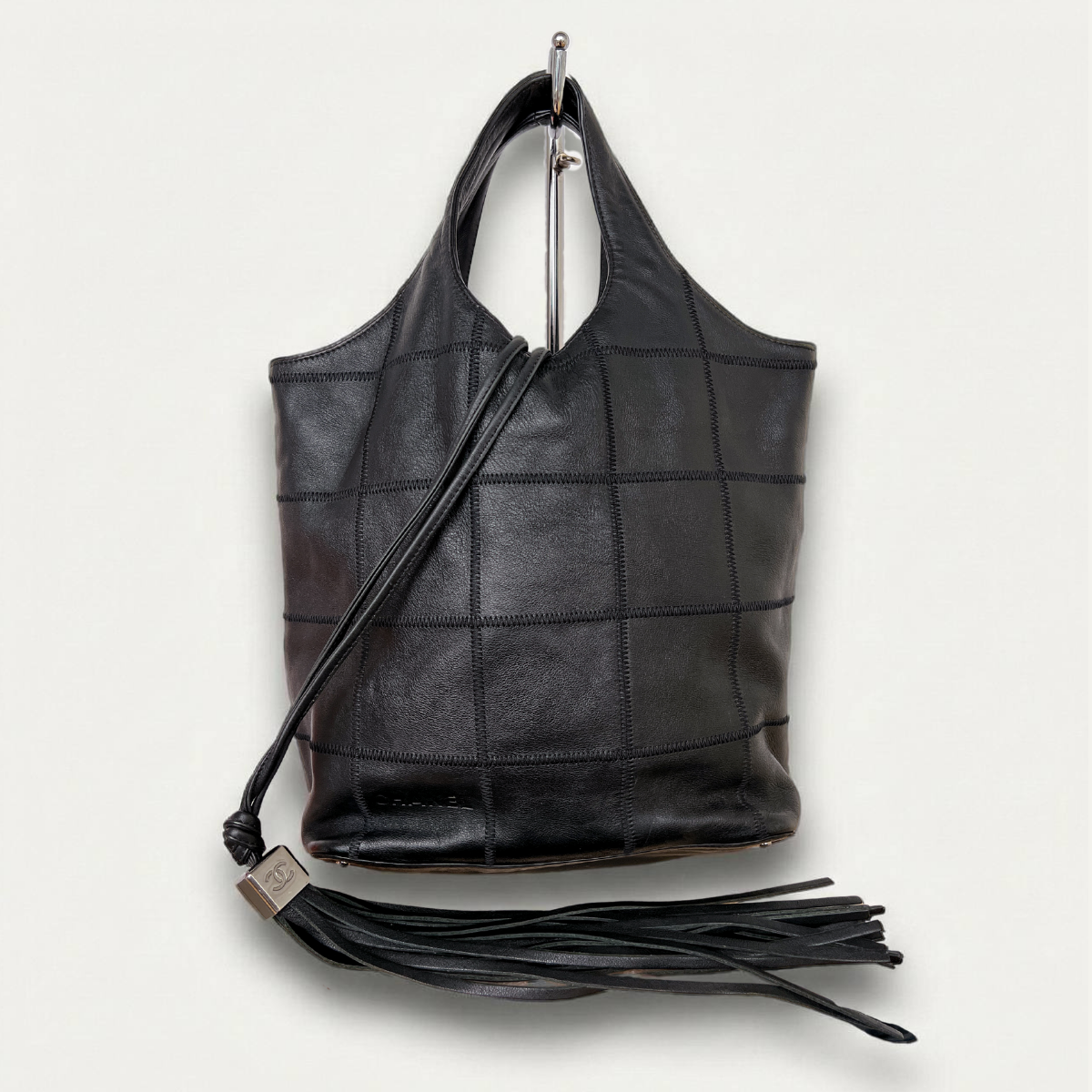 Chanel  Choco bar Chocolate Tassel Hobo black stitch bucket  bag