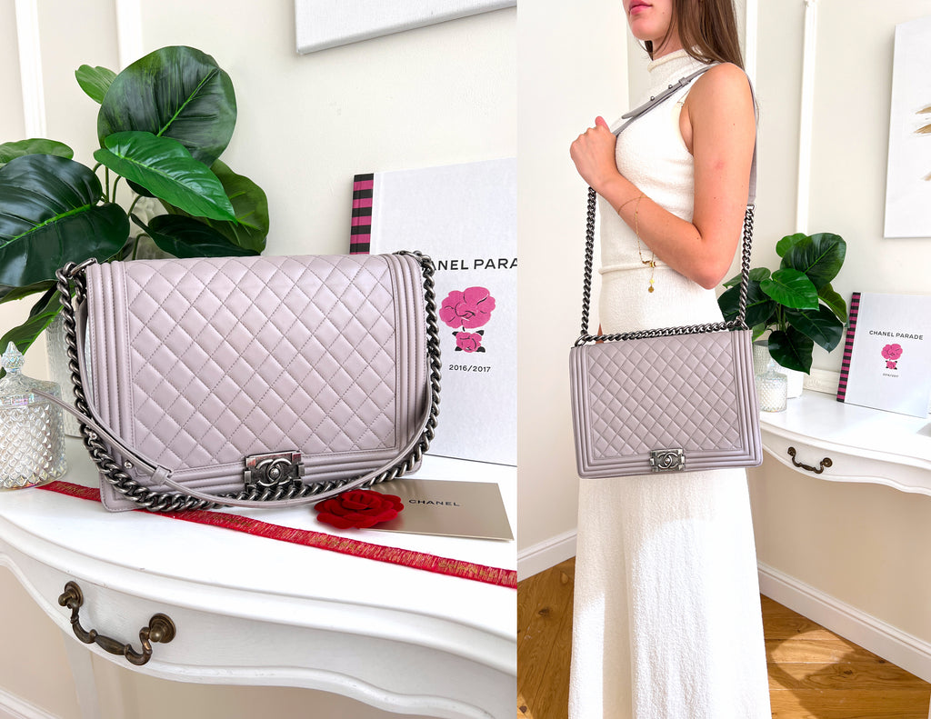 Chanel Boy New Medium Lambskin Grey Crossbody Bag