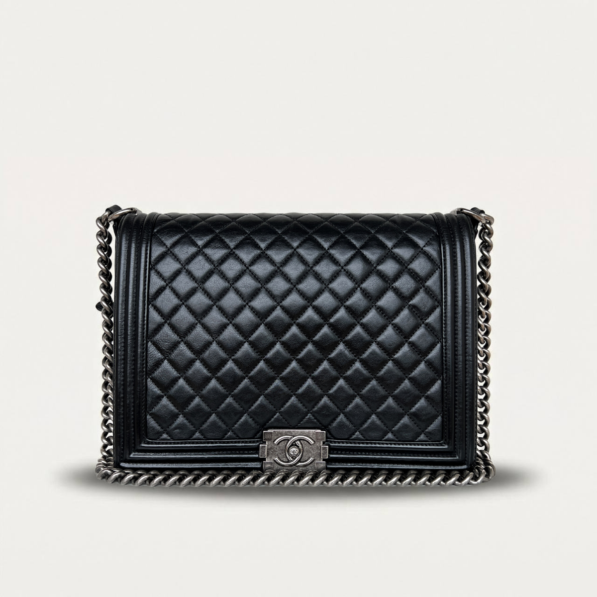 Chanel Boy Large Black Lambskin Leather Crossbody Bag