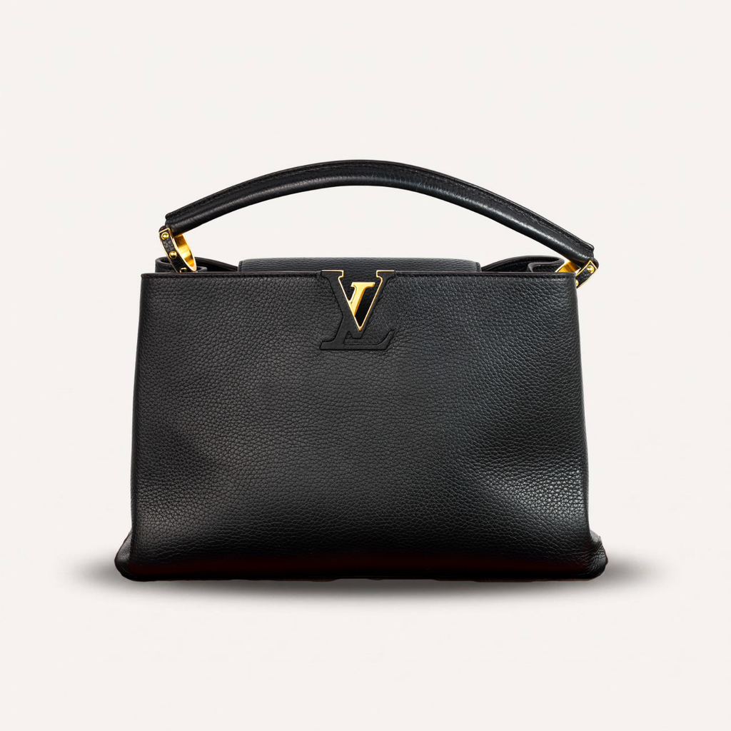 Authentic LV Capucines MM Black Leather Fuchsia Inside Handbag