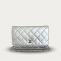 Chanel Woc Leather Lambskin Silver Chain Crossbody Clutch Bag