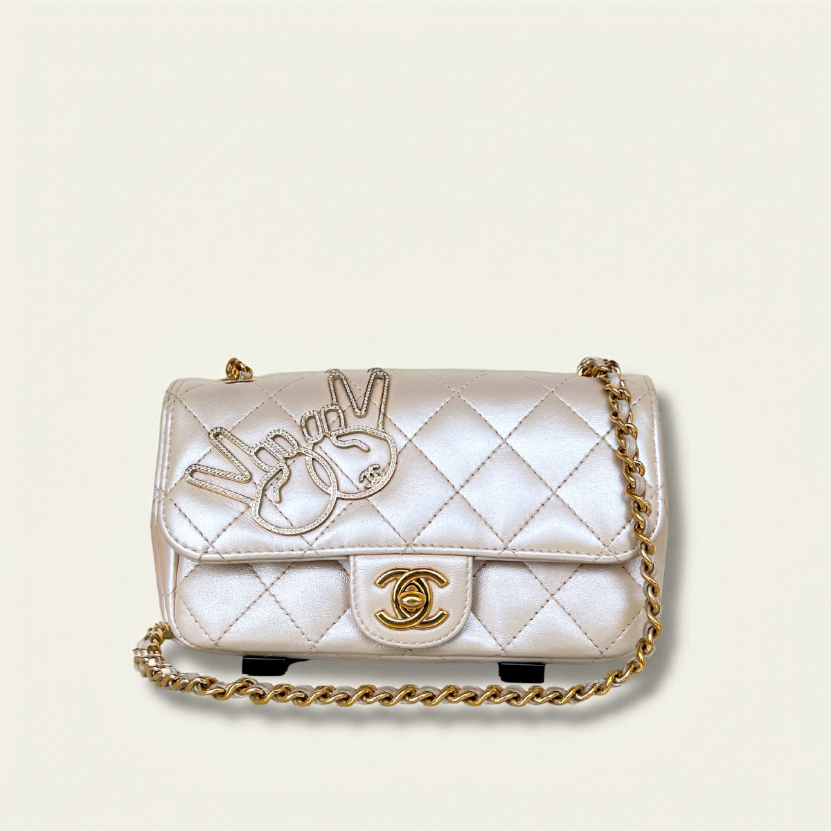 Chanel Emoticon Classic Flap Beige Lambskin Small Crossbody Bag