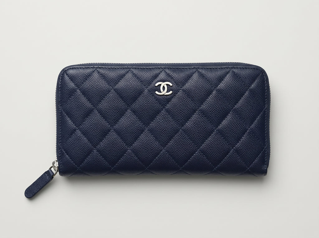Authentic Chanel wallet blue caviar Classic long Zippy Clutch
