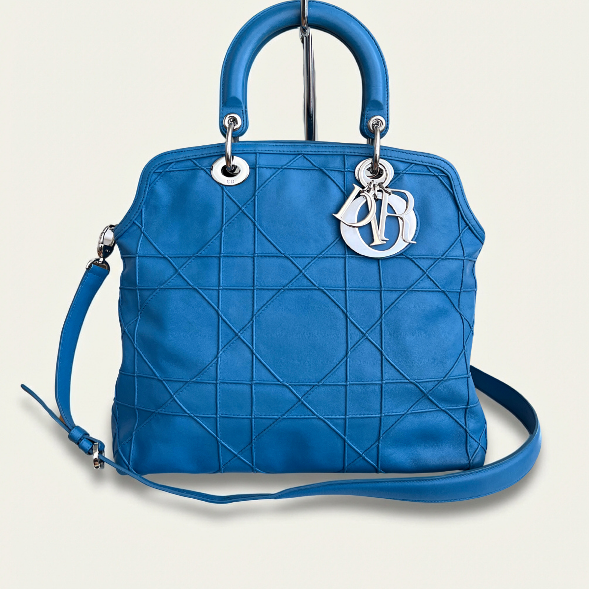 Christian Dior Cannage Granville Blue Leather Tote Shoulder Bag