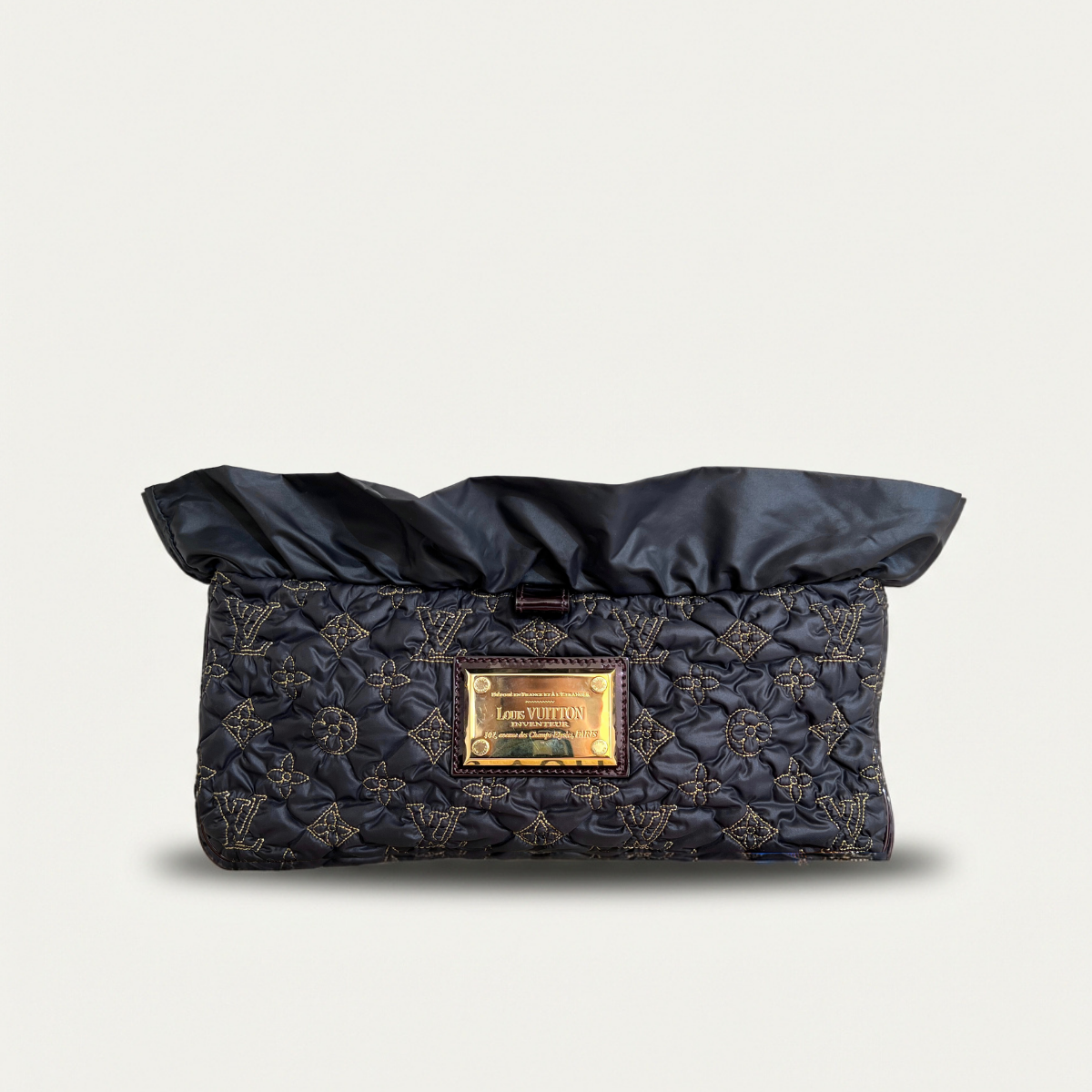 Louis Vuitton Devi MM Clutch Pochette Quilted Satin Monogram Bag