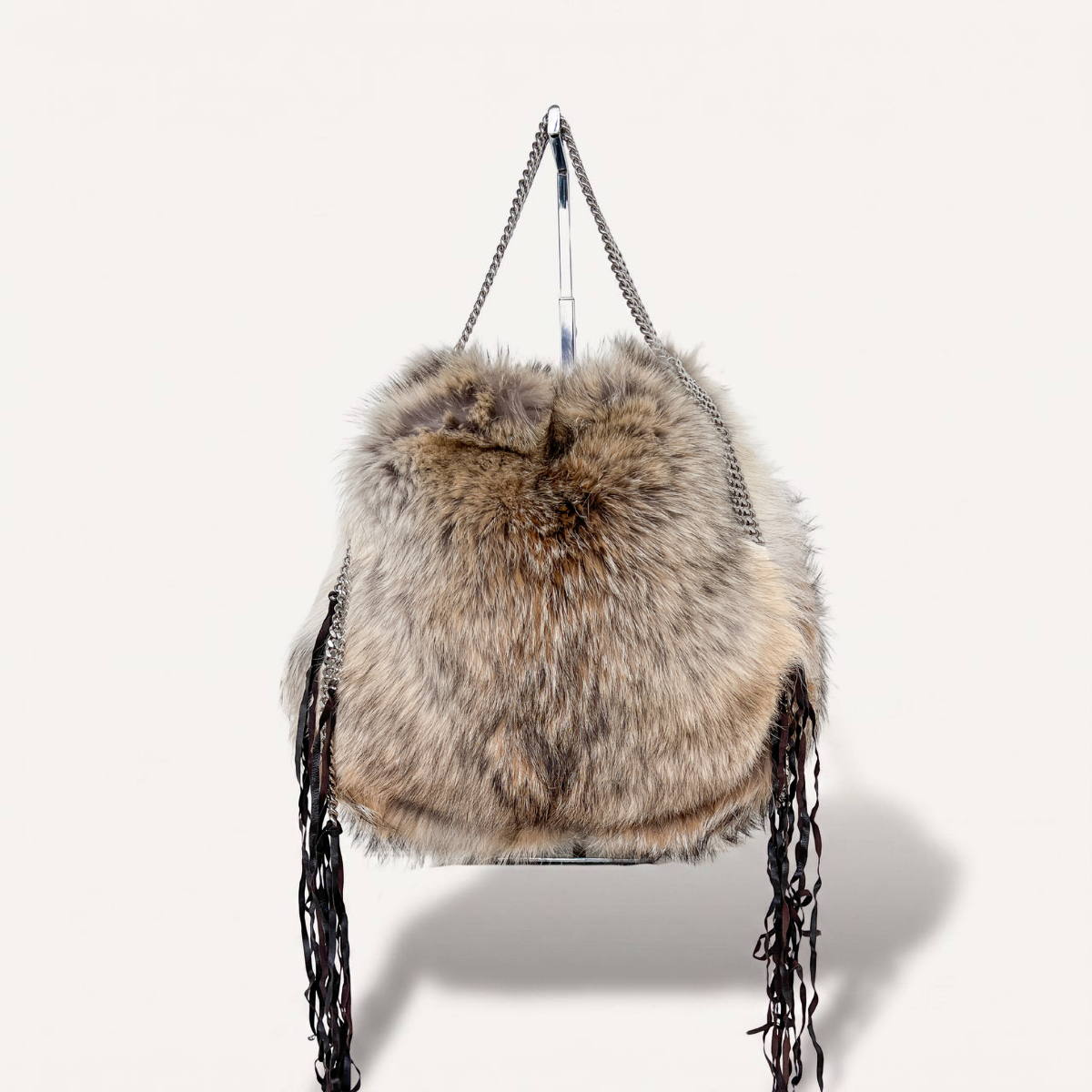 Authentic Christian Louboutin Marianna medium rider coyote fur chains shoulder handbag