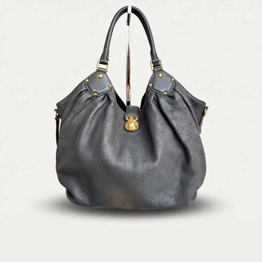 Louis Vuitton Mahina L Leather Gray Monogram Hobo Shoulder Bag