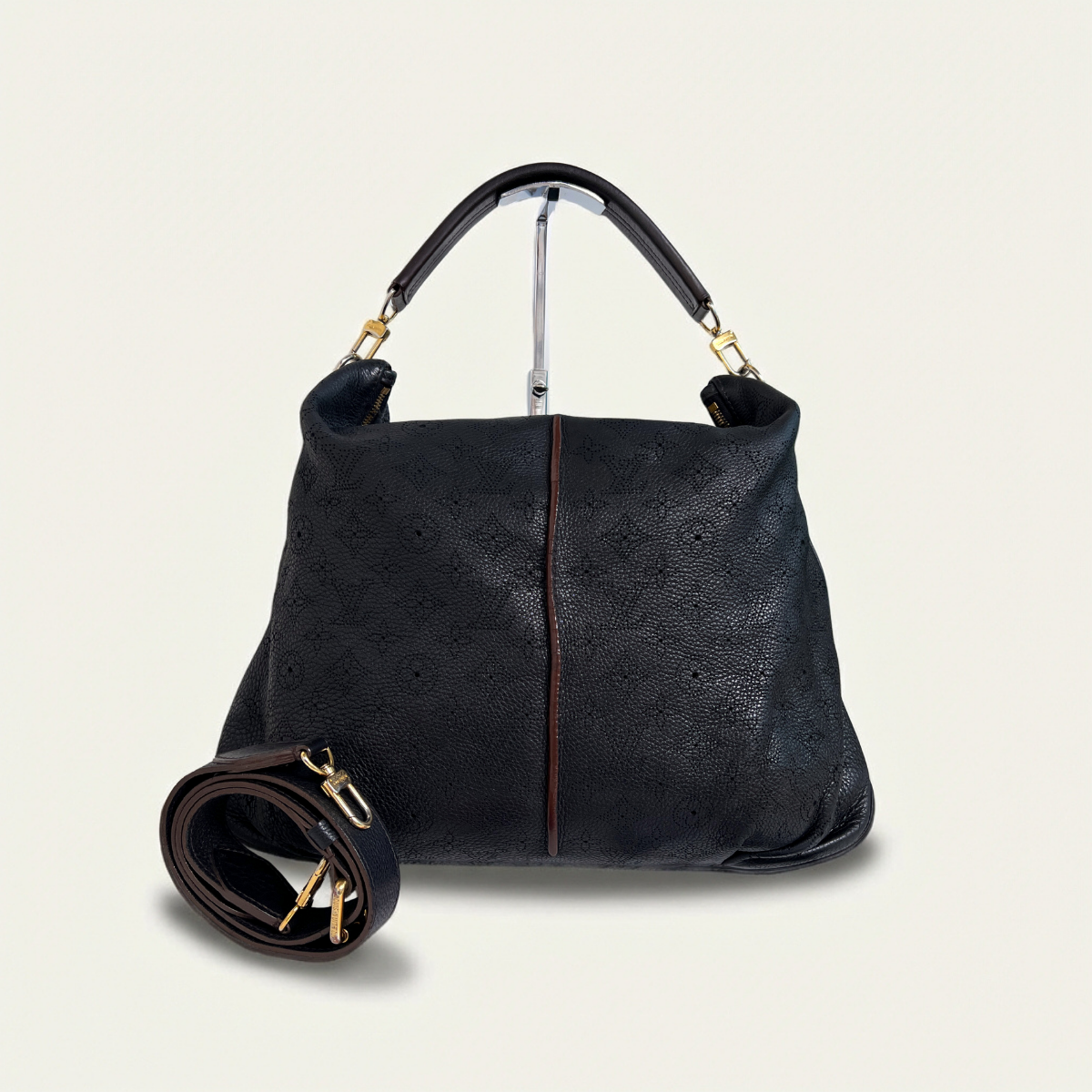 Louis Vuitton Mahina Selene MM Monogram Leather Black Hobo Bag