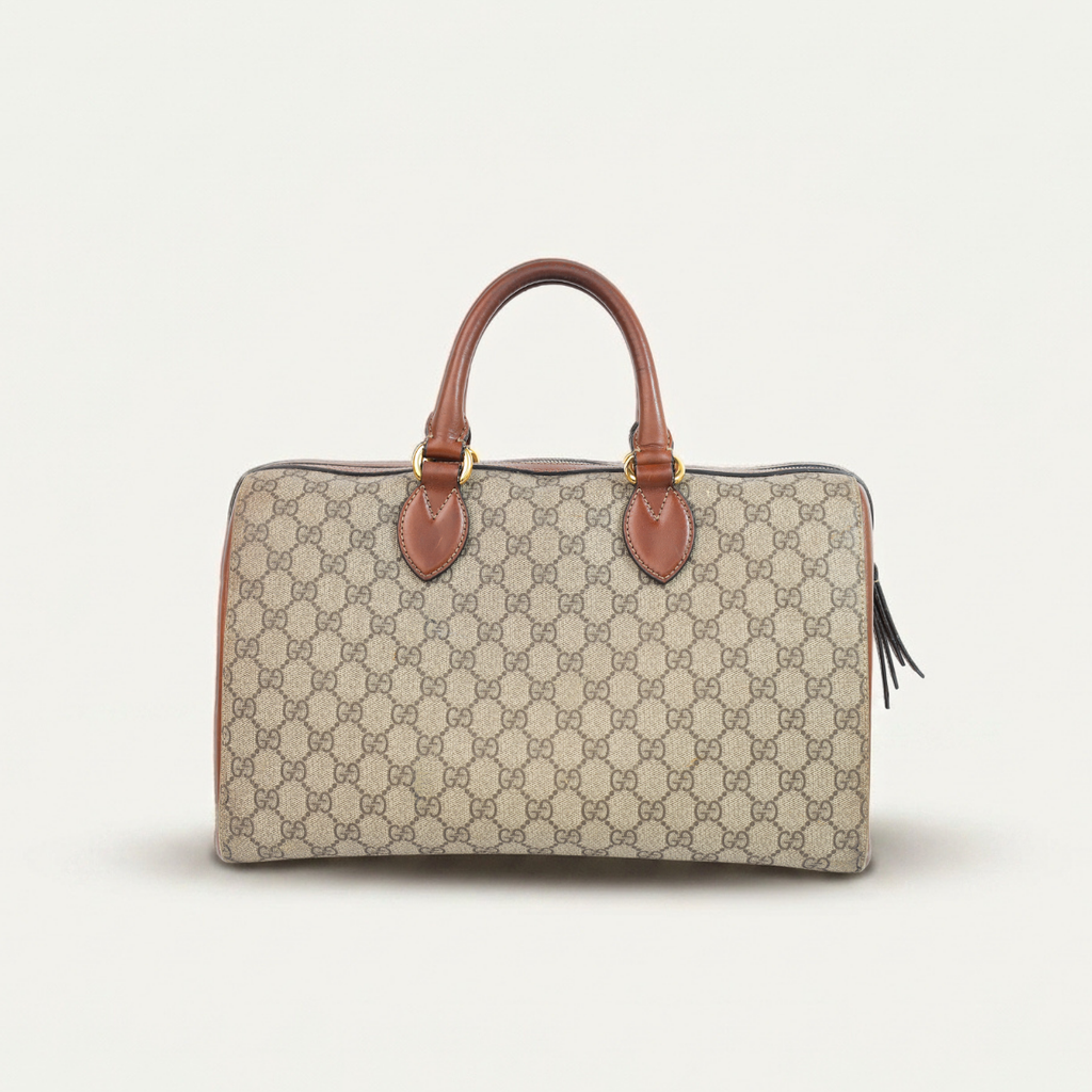 Authentic Gucci Boston Supreme Medium  Brown in Leather Canvas Monogram Satchel