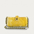 Chanel Mini Phone Holder Quilted Velvet Yellow Clutch Crossbody Bag
