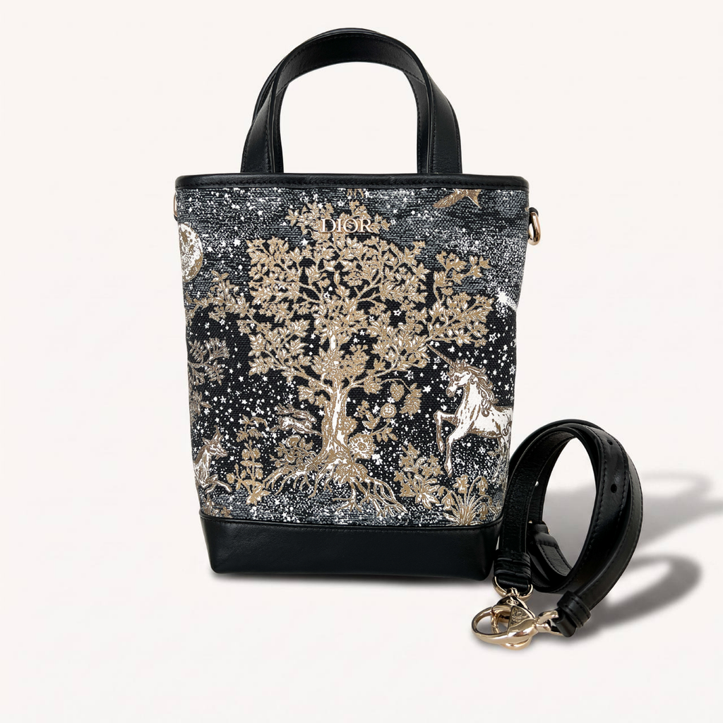 Authentic Christian Dior Unicorn Night Top Handle 2-way Bucket textile crossbody handbag