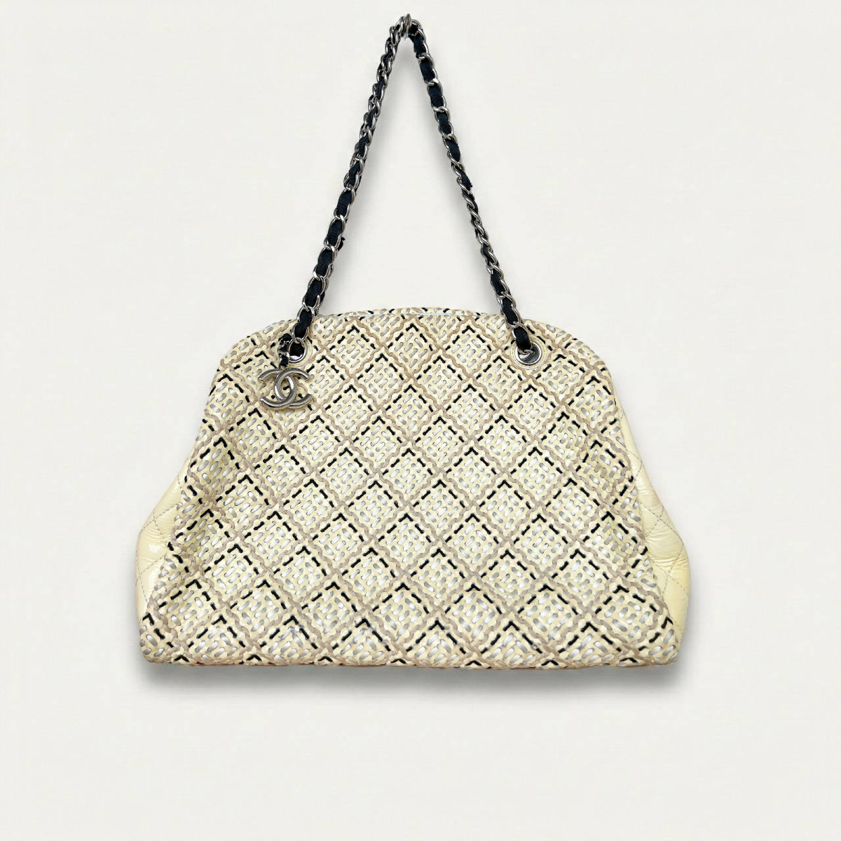 Chanel  Mademoiselle tweed beige patent Stitch shoulder Bag