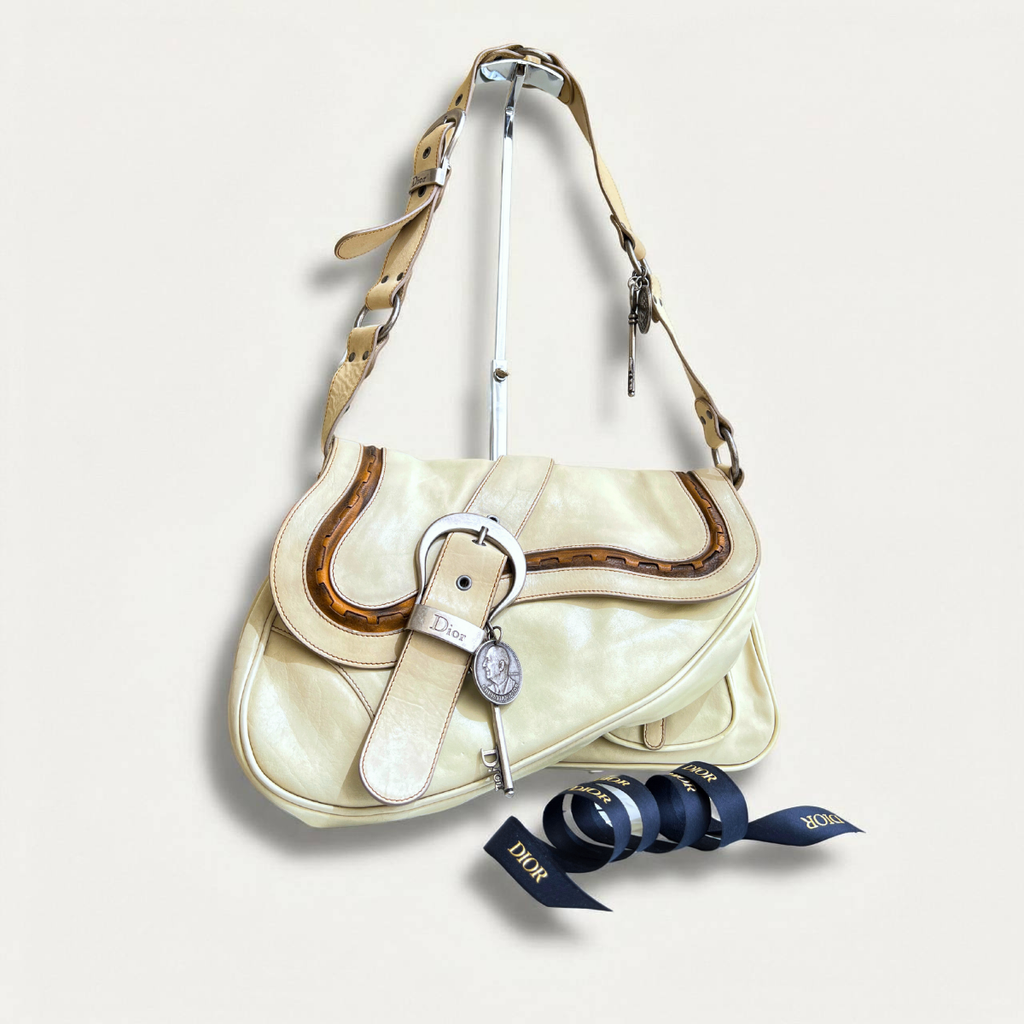 Christian Dior Rare Classic Gaucho Saddle Leather White Bag