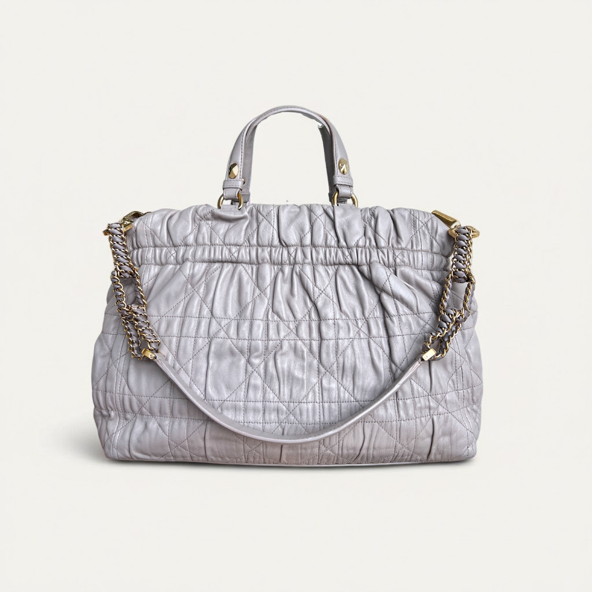Christian Dior Quilted Cannage Leather Gaufre Delices Gray Bag