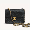 Authentic Chanel Mini square one flap Lambskin chain Shoulder Bag crossbody black