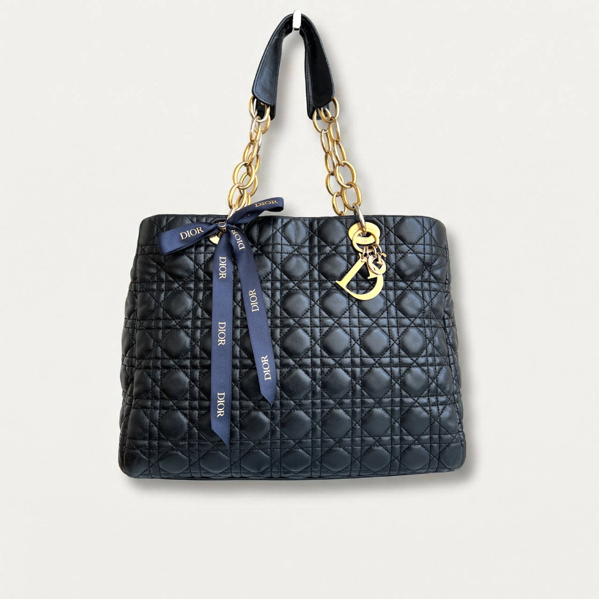 Christian Dior Tote Canage Black Quilted Leather Bag