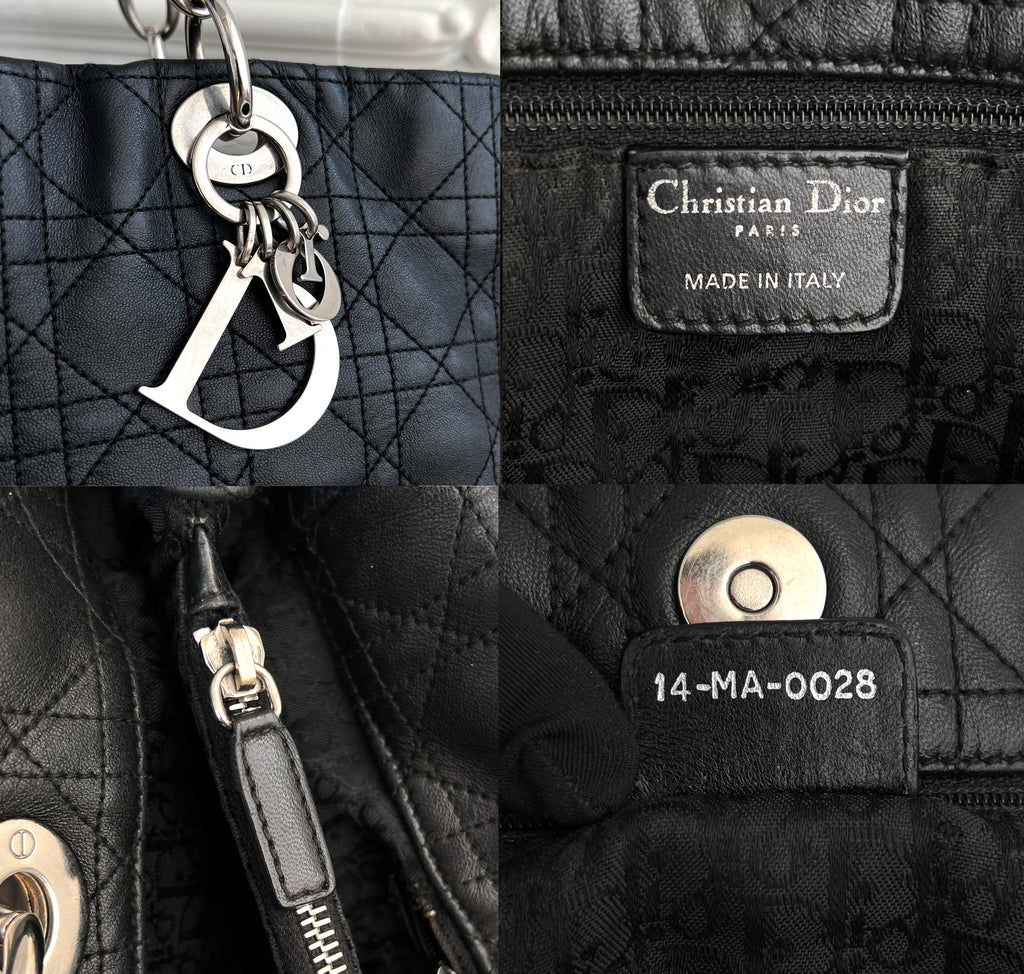 Christian Dior Silver Tote Canage Black Quilted Leather Bag