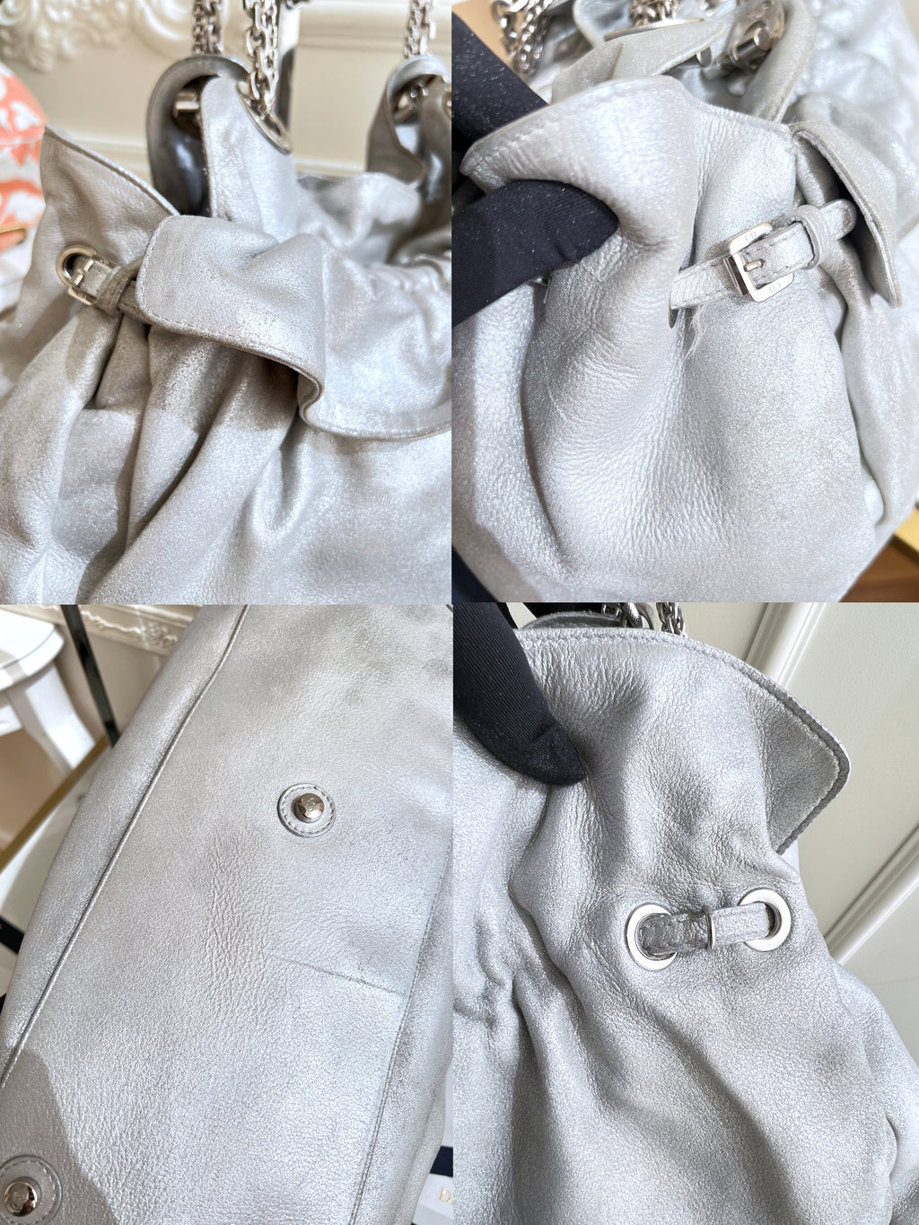Christian Dior Le Trente Silver Leather Hobo Shoulder Bag