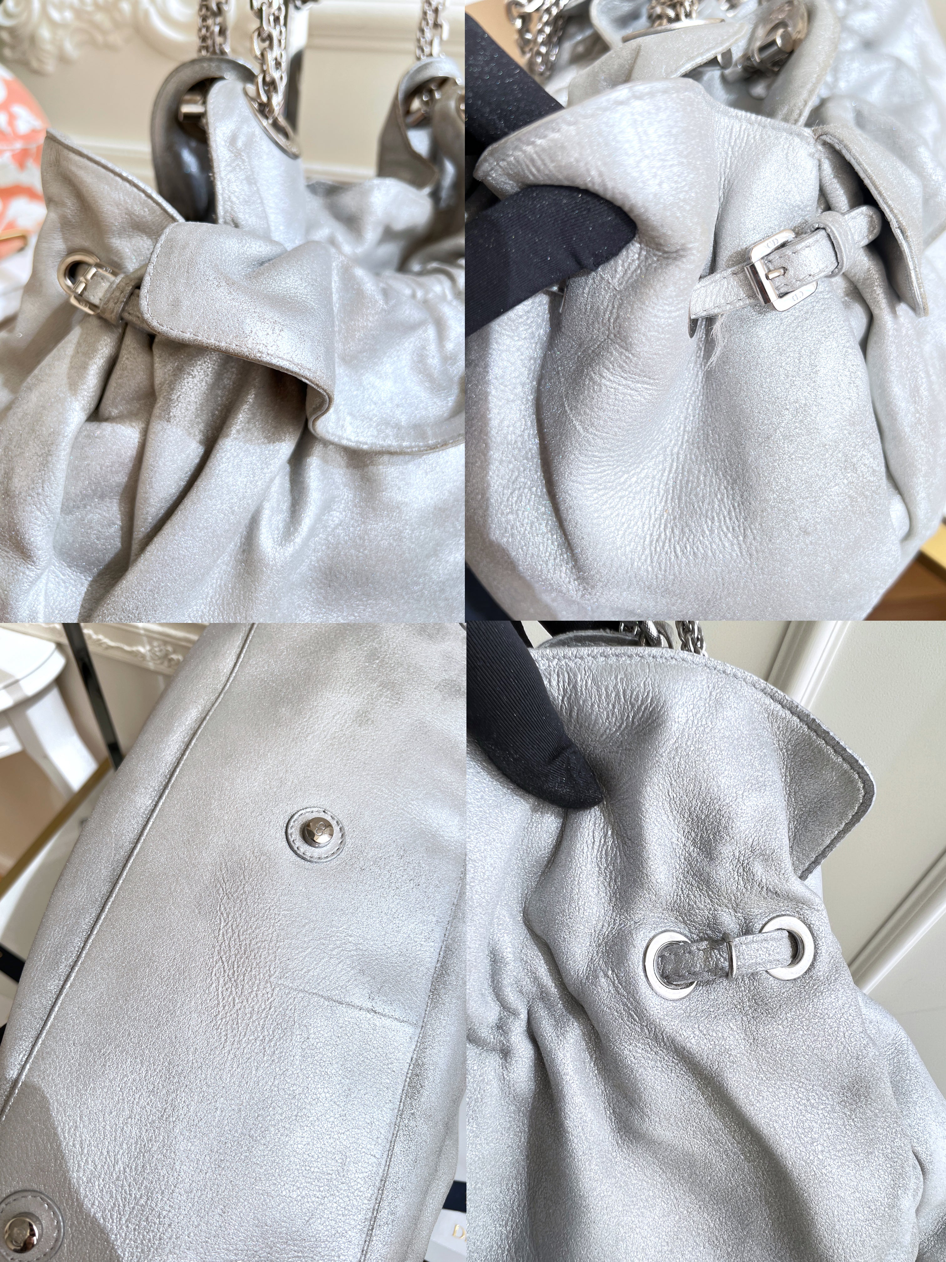 Christian Dior Le Trente Silver Leather Hobo Shoulder Bag